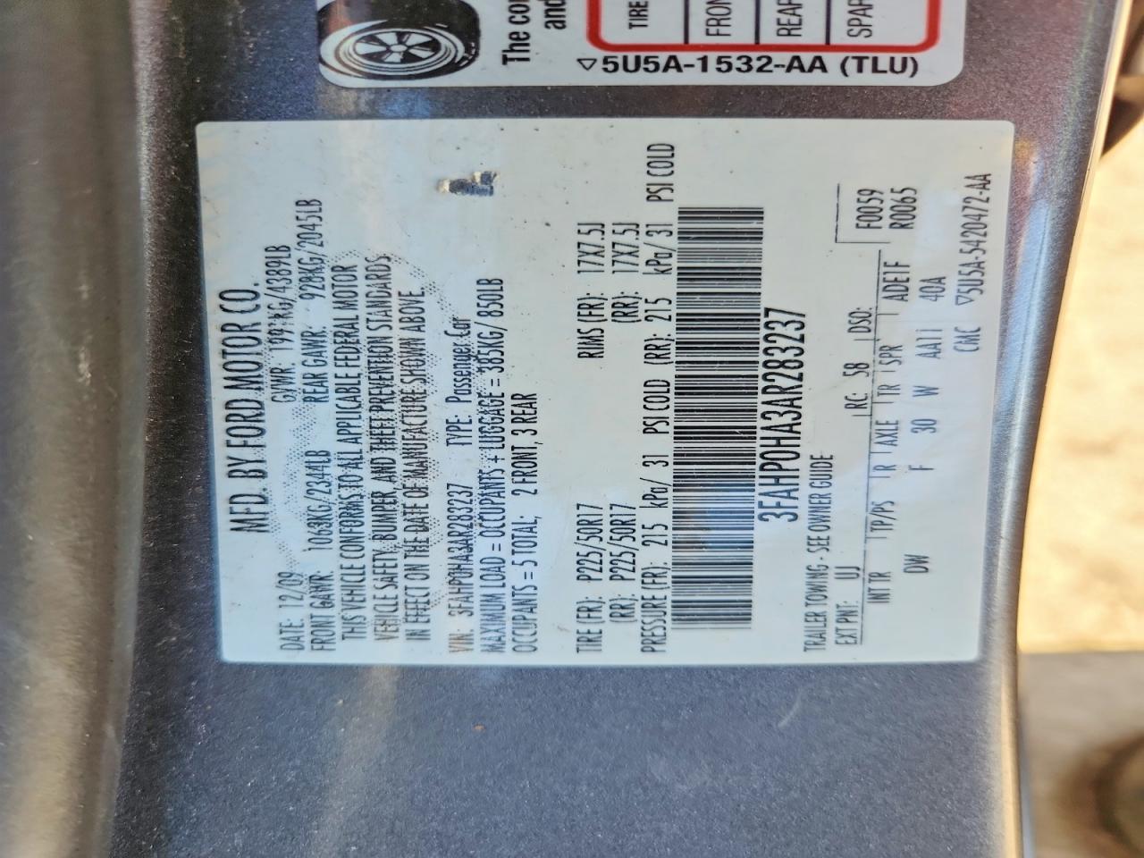 2010 Ford Fusion Se Gray vin: 3FAHP0HA3AR283237