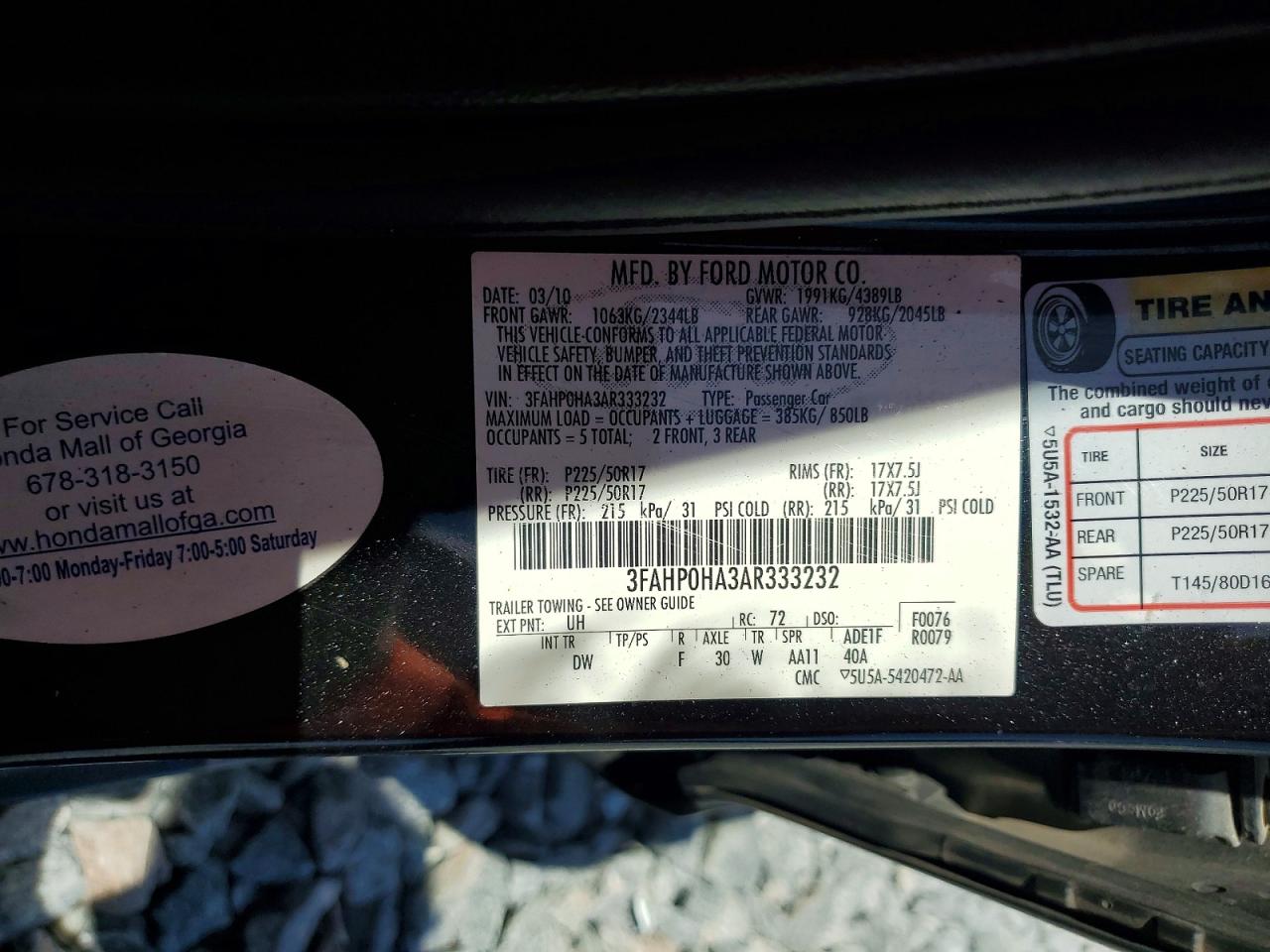 2010 Ford Fusion Se Black vin: 3FAHP0HA3AR333232