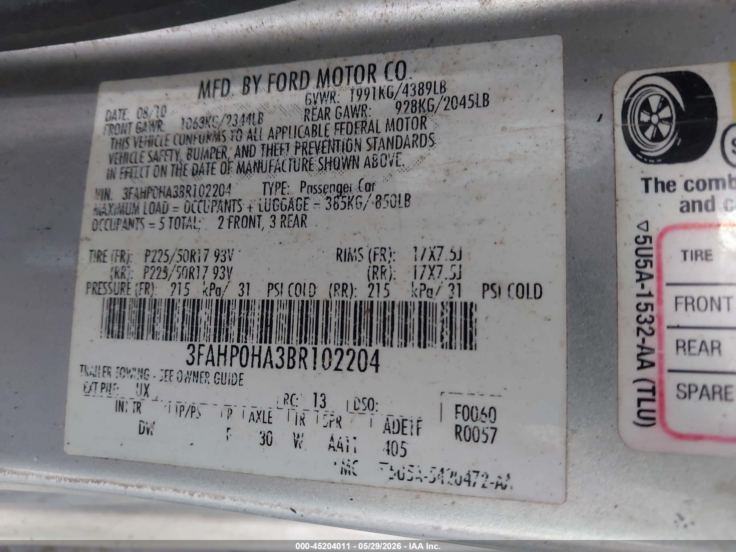 2011 Ford Fusion Se Silver vin: 3FAHP0HA3BR102204