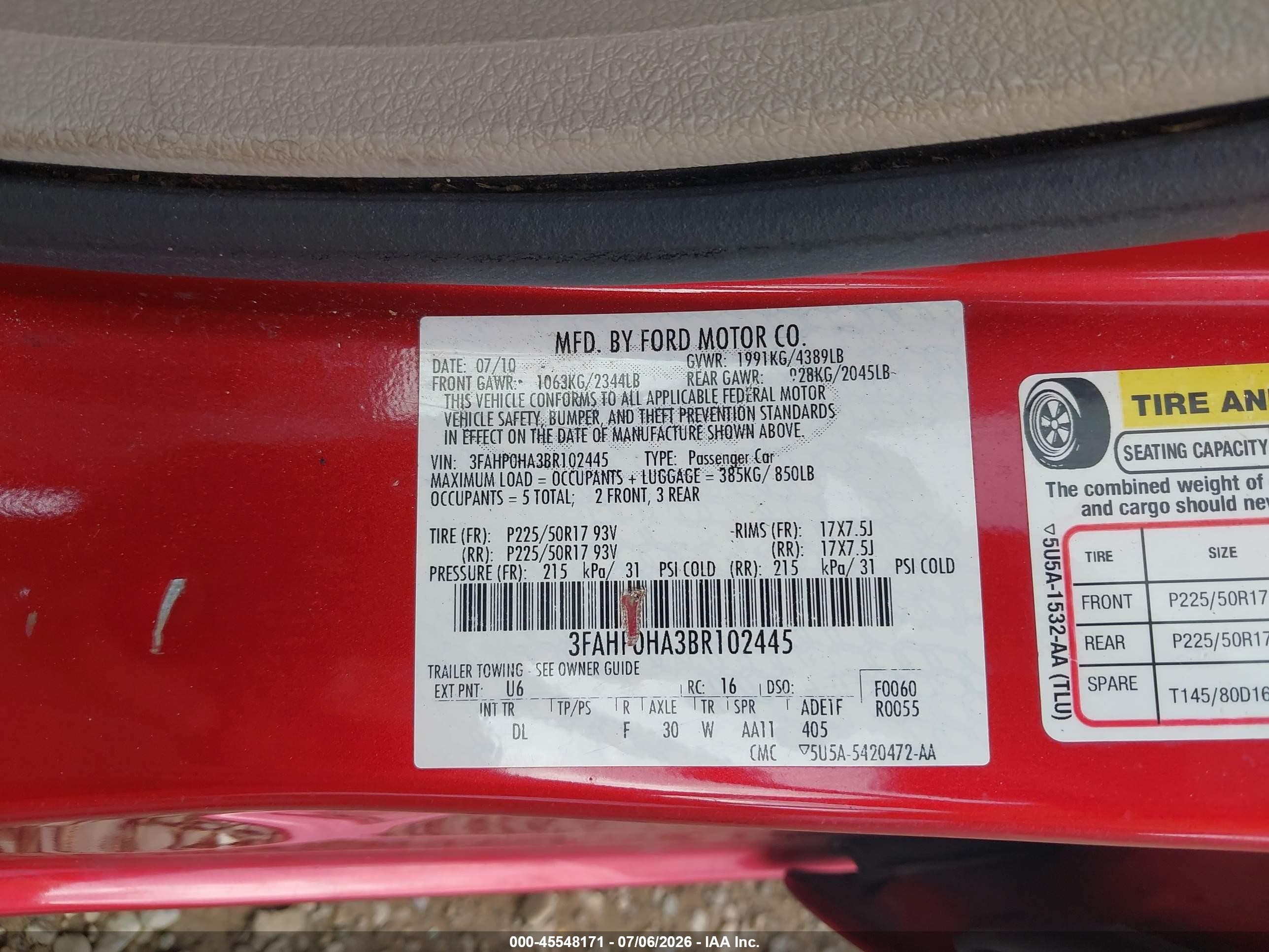 2011 Ford Fusion Se Red vin: 3FAHP0HA3BR102445