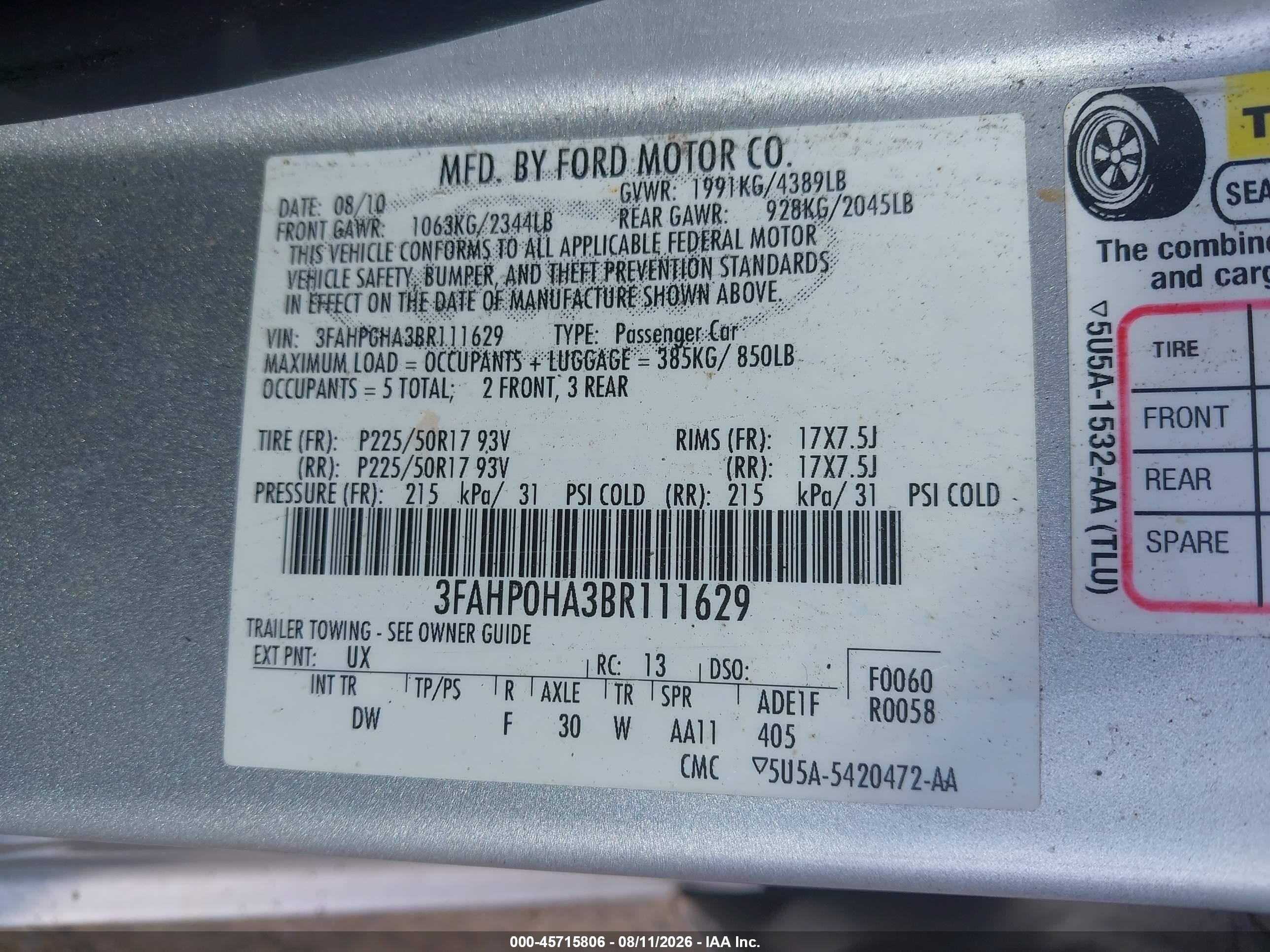 2011 Ford Fusion Se Silver vin: 3FAHP0HA3BR111629
