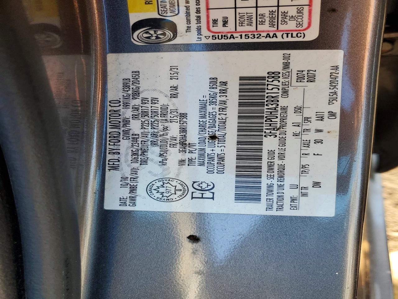 2011 Ford Fusion Se Gray vin: 3FAHP0HA3BR157588