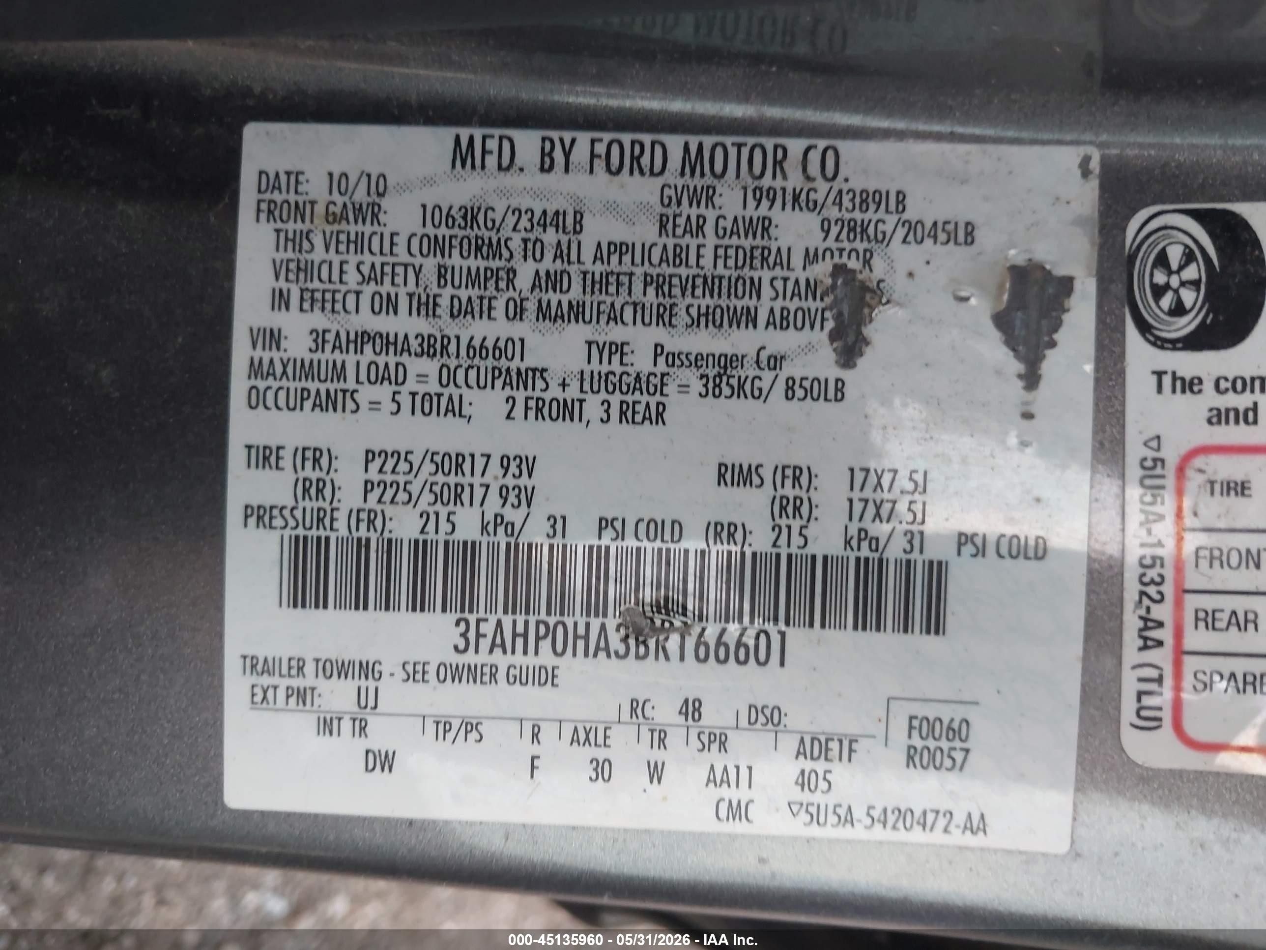 2011 Ford Fusion Se Gray vin: 3FAHP0HA3BR166601