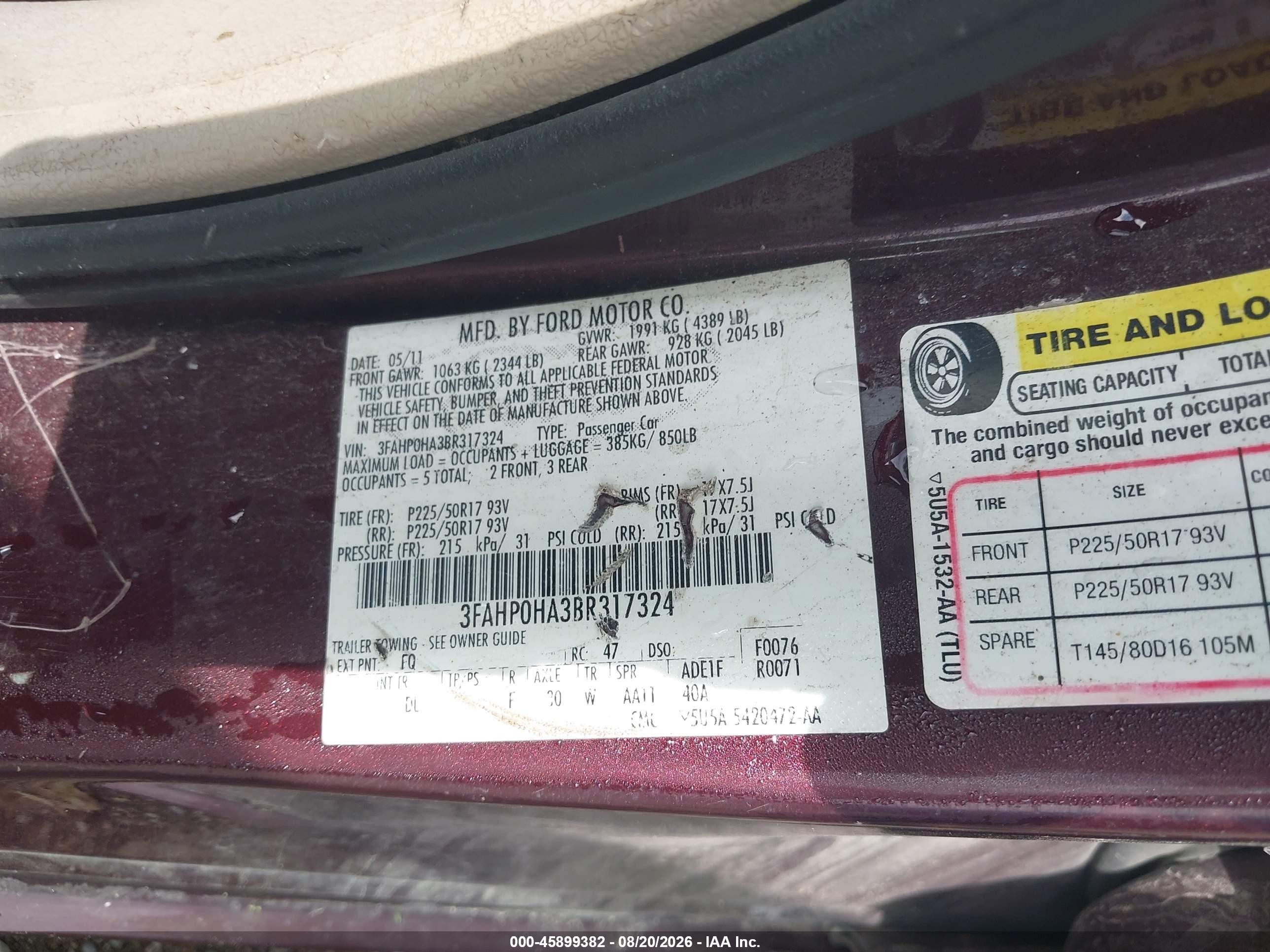 2011 Ford Fusion Se Purple vin: 3FAHP0HA3BR317324