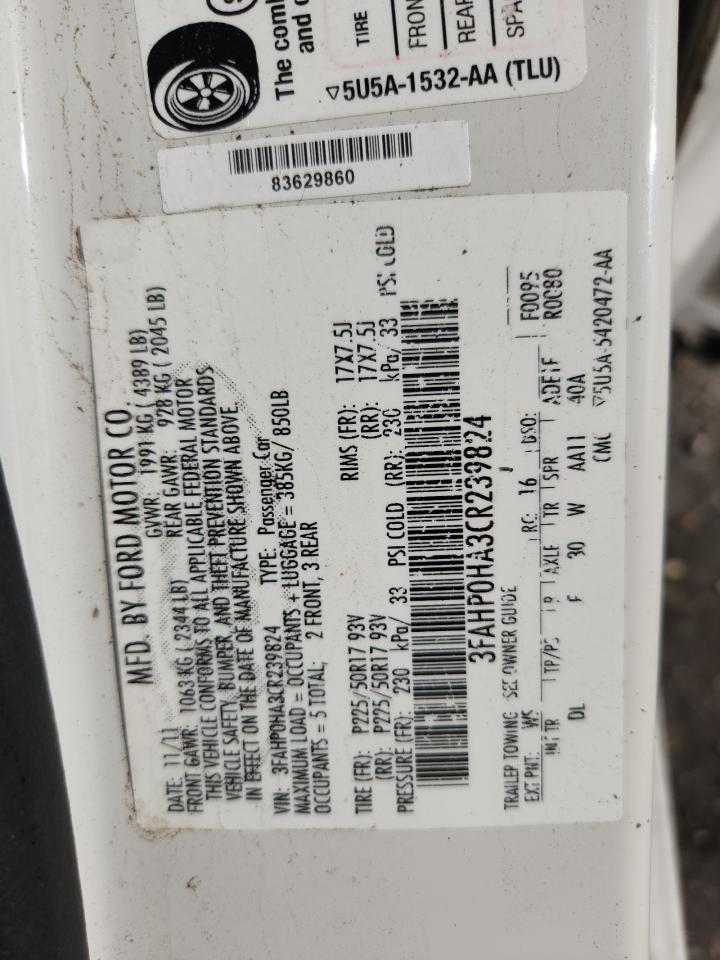 2012 Ford Fusion Se White vin: 3FAHP0HA3CR239824