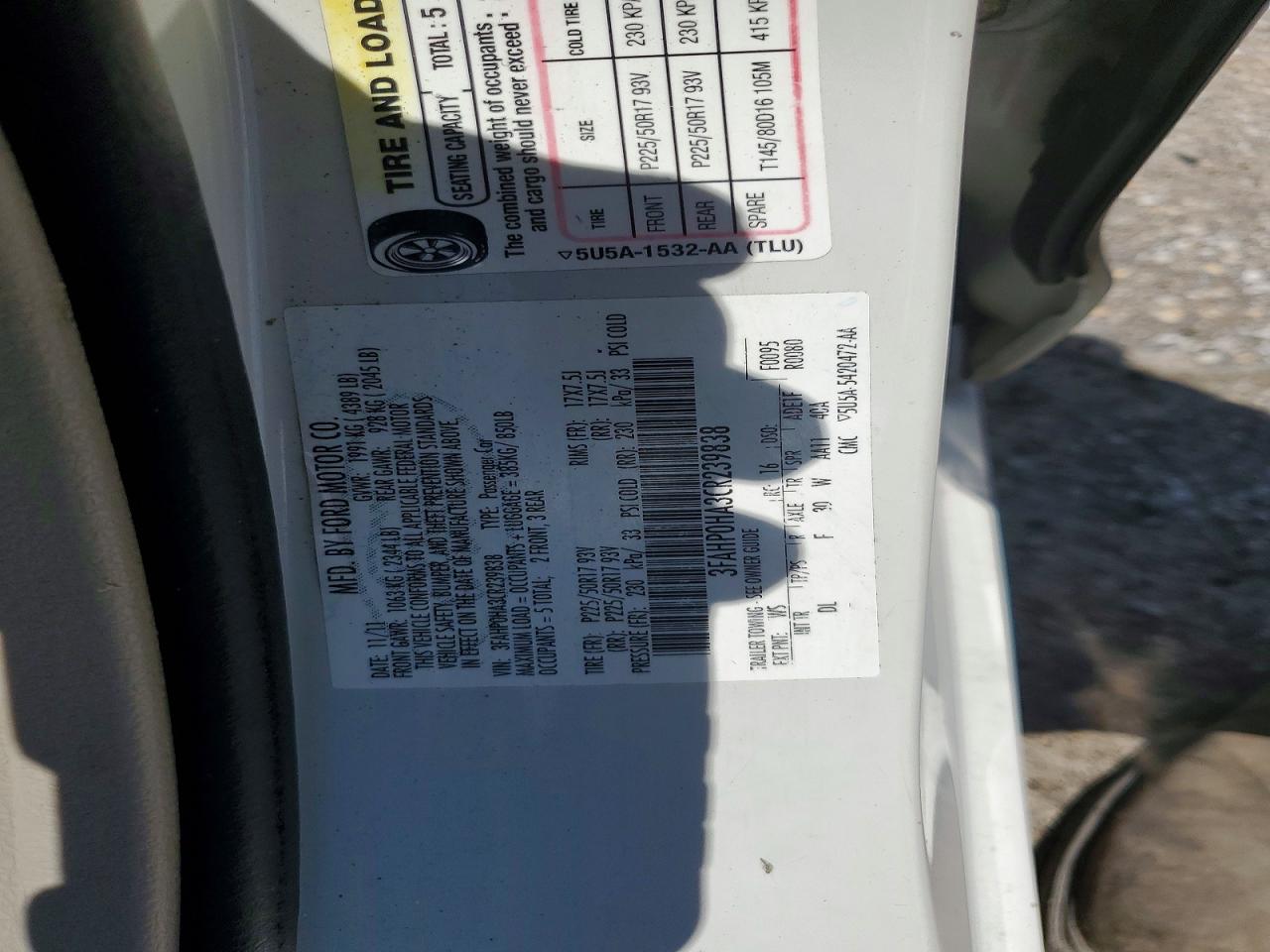 2012 Ford Fusion Se White vin: 3FAHP0HA3CR239838