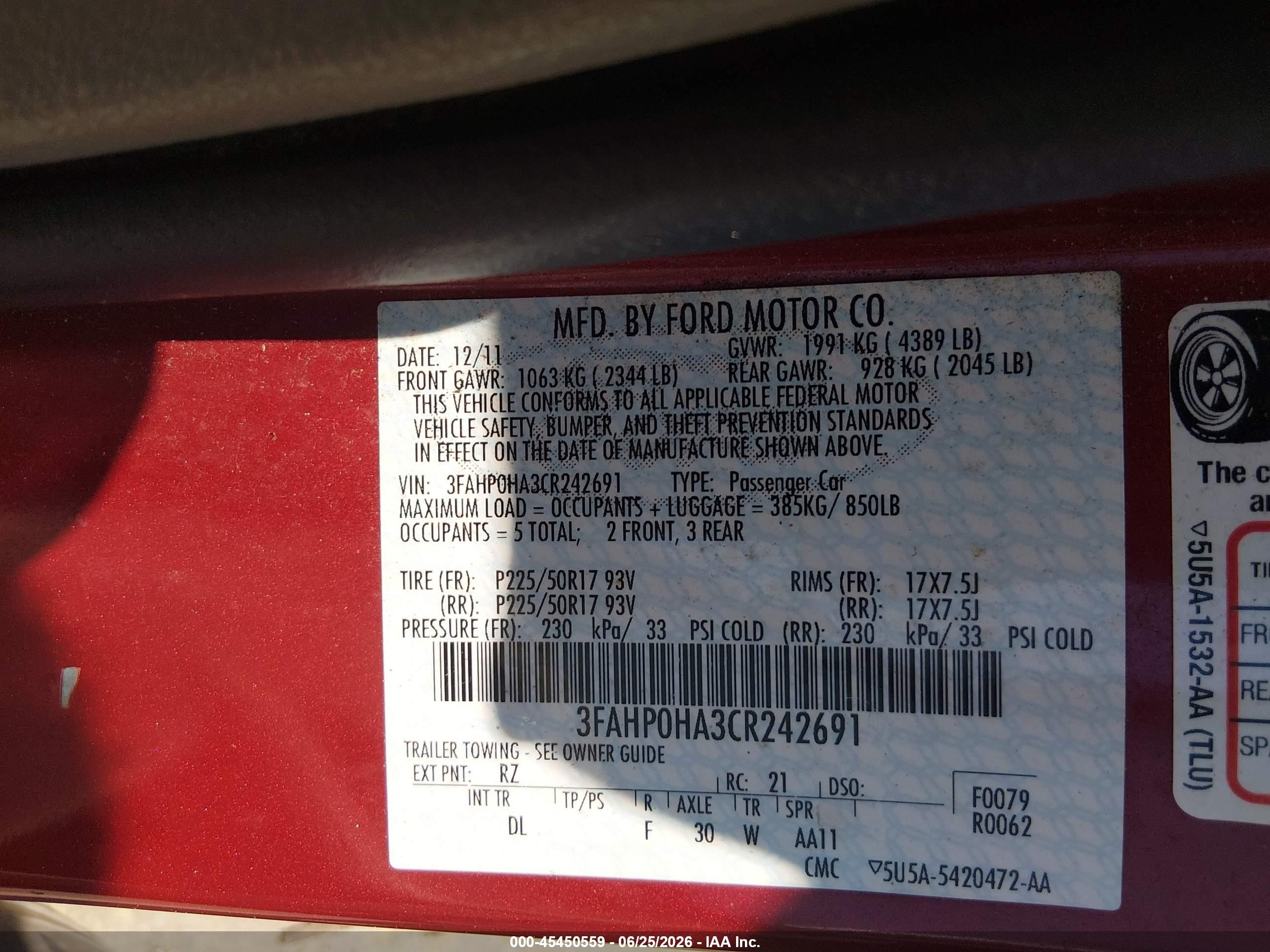 2012 Ford Fusion Se Red vin: 3FAHP0HA3CR242691