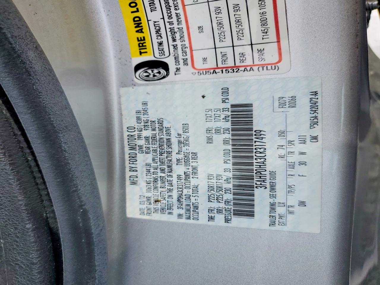 2012 Ford Fusion Se Silver vin: 3FAHP0HA3CR317499