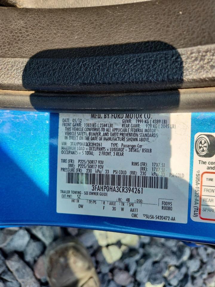 2012 Ford Fusion Se Blue vin: 3FAHP0HA3CR394261