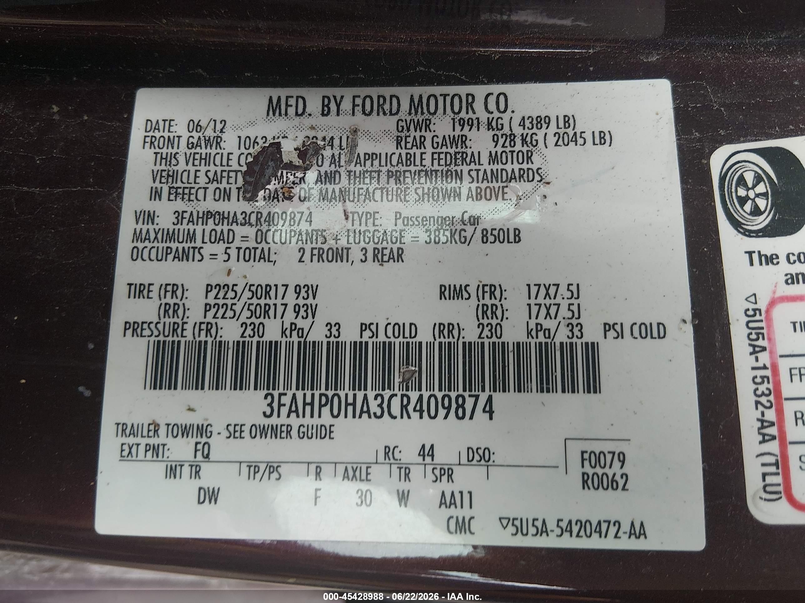 2012 Ford Fusion Se Purple vin: 3FAHP0HA3CR409874