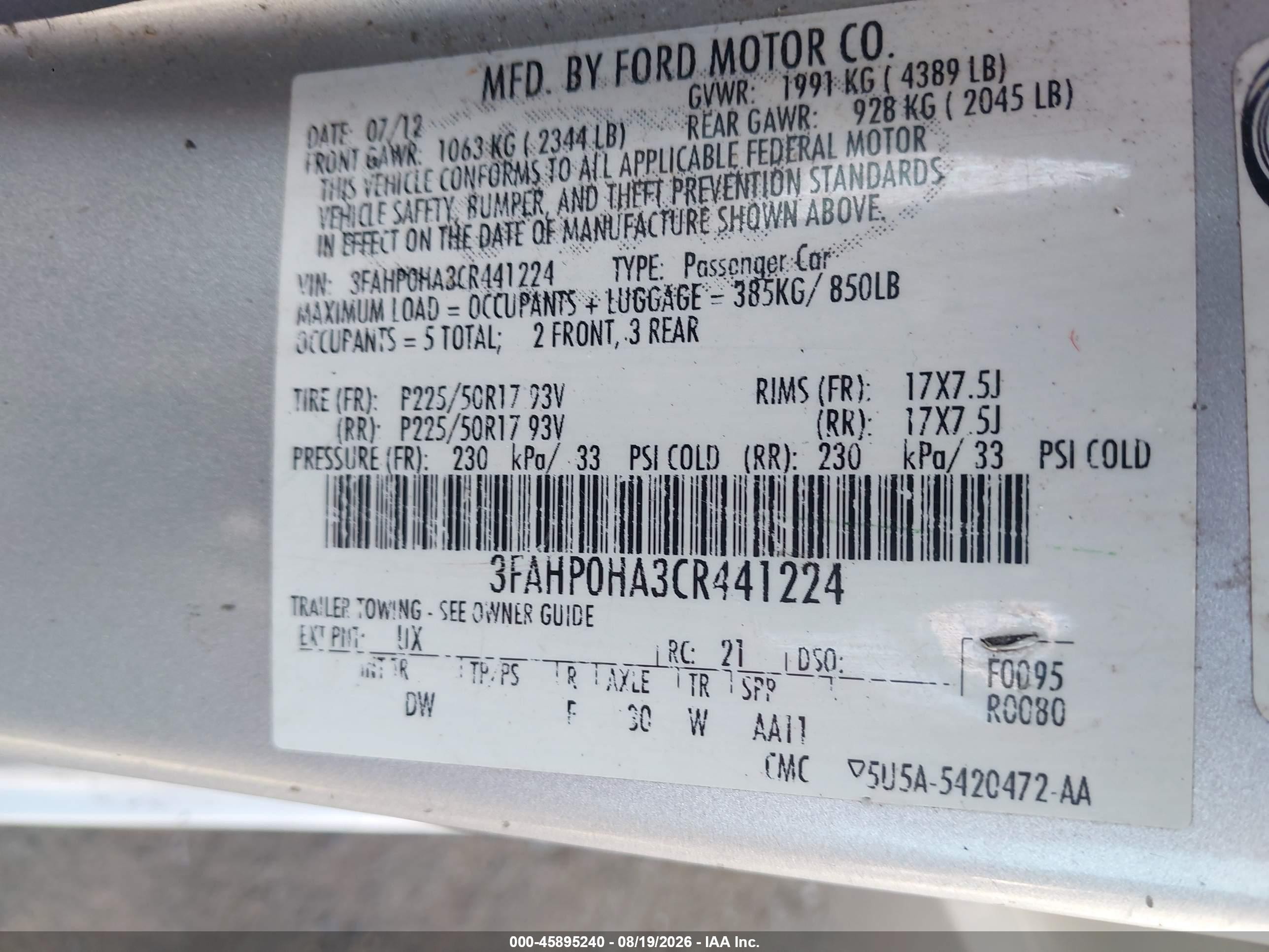2012 Ford Fusion Se Silver vin: 3FAHP0HA3CR441224