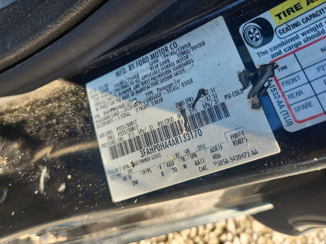 2010 Ford Fusion Se Black vin: 3FAHP0HA4AR133170