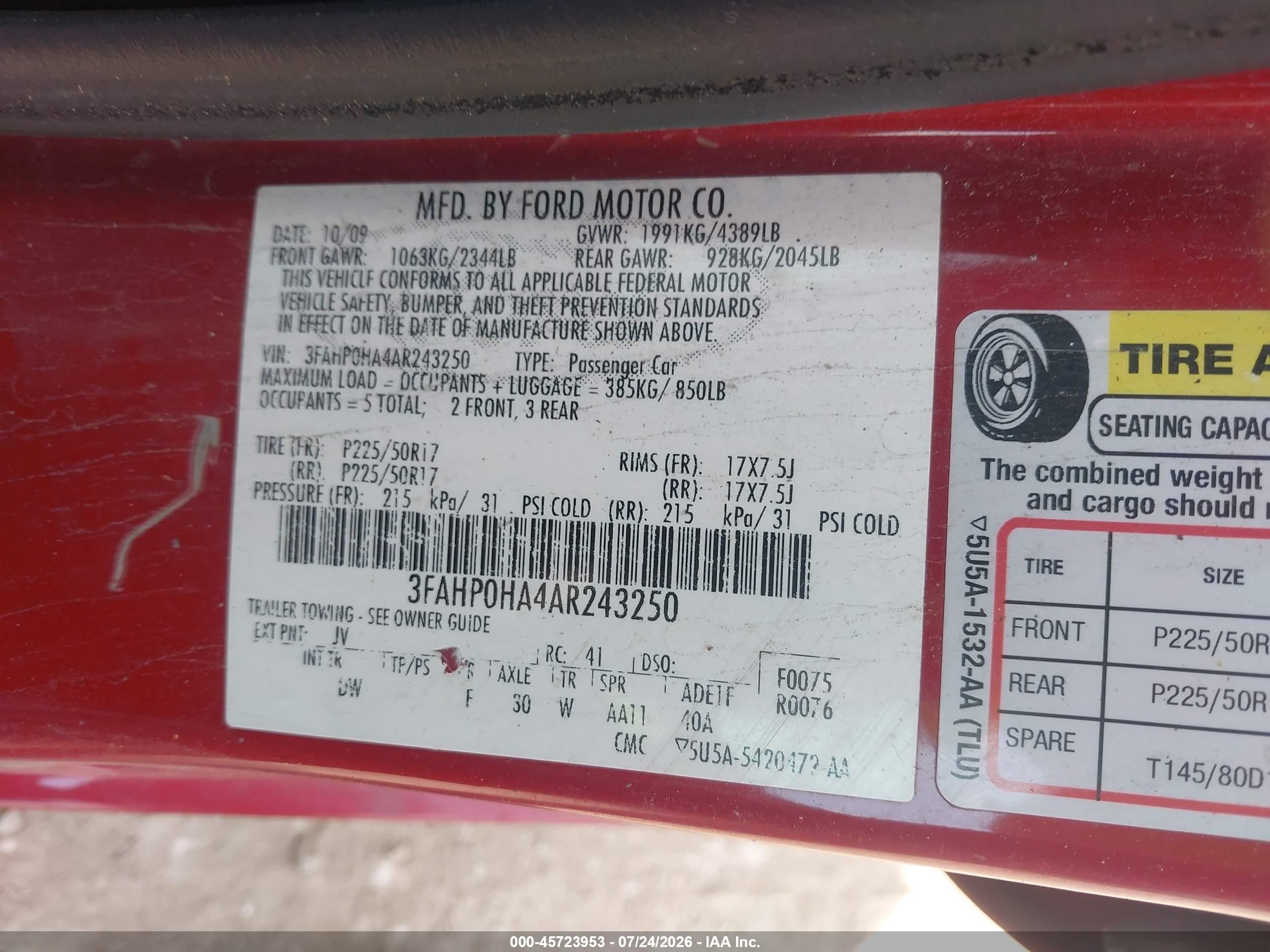 2010 Ford Fusion Se Red vin: 3FAHP0HA4AR243250