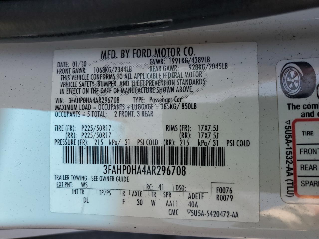 2010 Ford Fusion Se Белый vin: 3FAHP0HA4AR296708