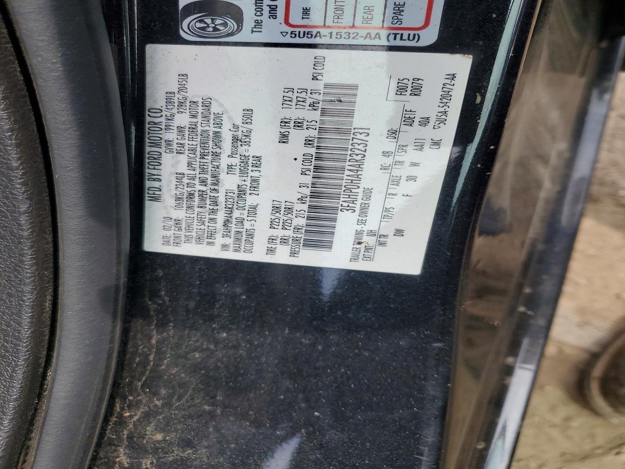 2010 Ford Fusion Se Black vin: 3FAHP0HA4AR323731