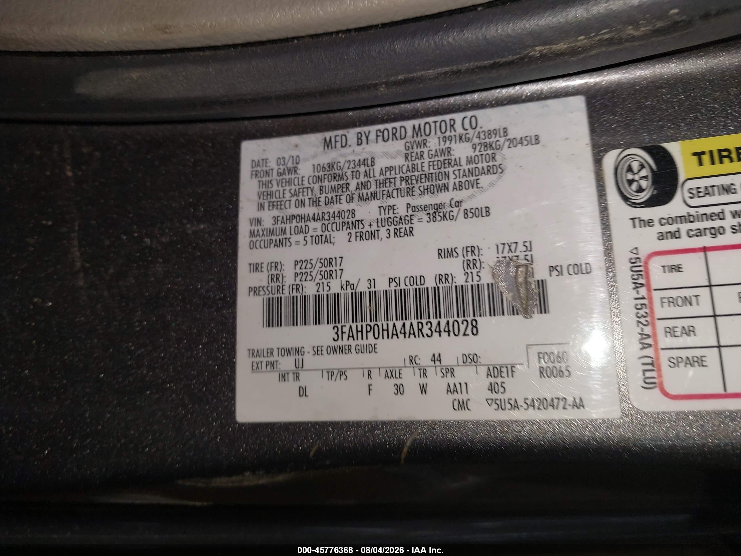 2010 Ford Fusion Se Gray vin: 3FAHP0HA4AR344028