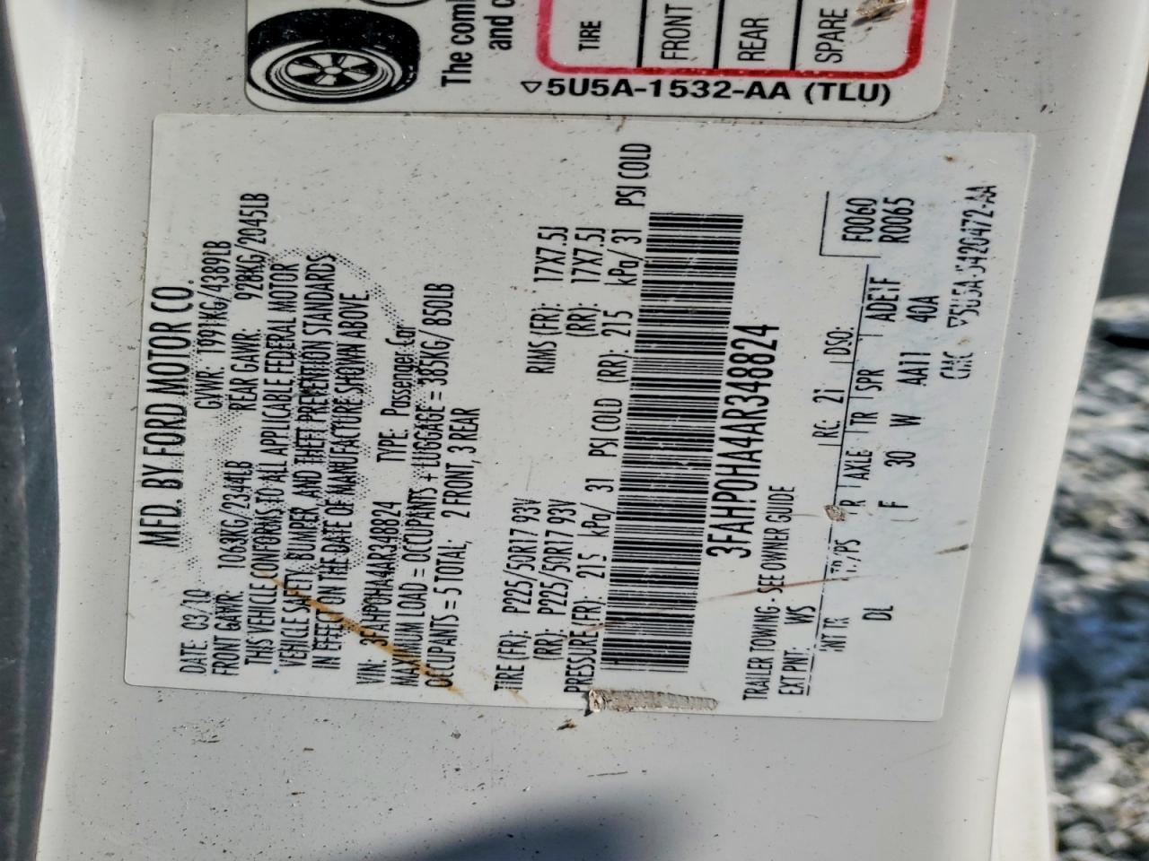 2010 Ford Fusion Se White vin: 3FAHP0HA4AR348824