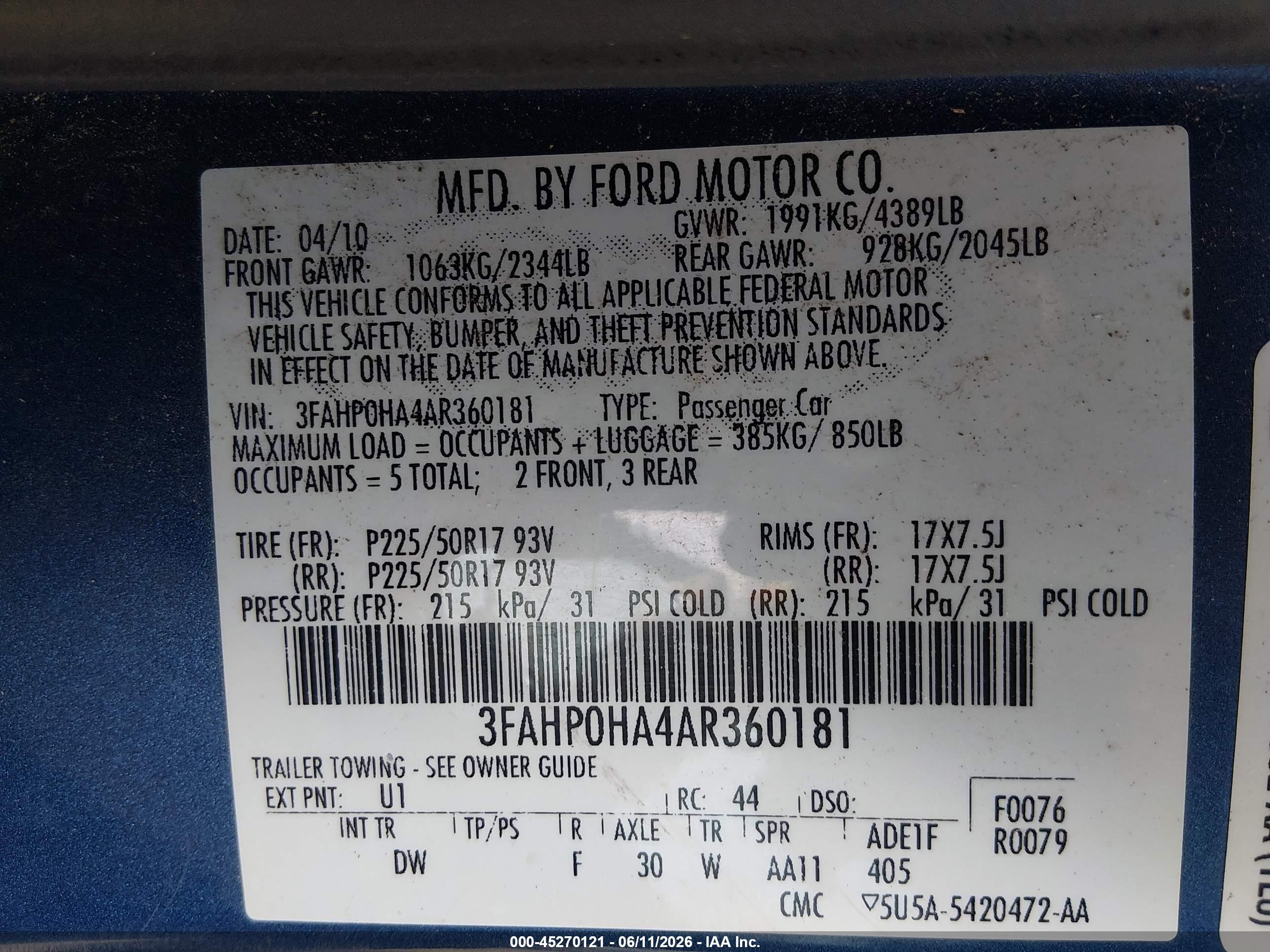 2010 Ford Fusion Se Синий vin: 3FAHP0HA4AR360181