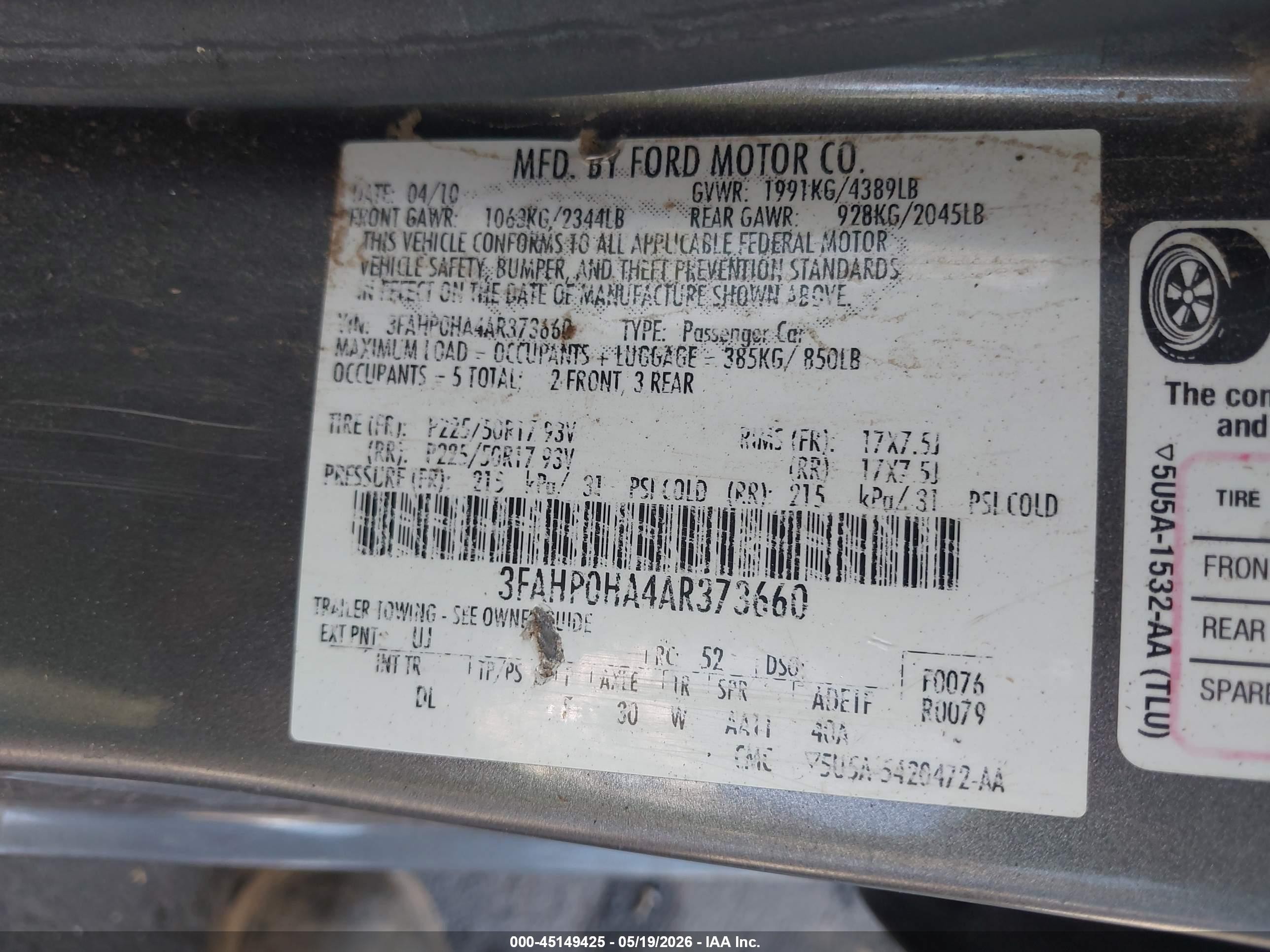 2010 Ford Fusion Se Gray vin: 3FAHP0HA4AR373660