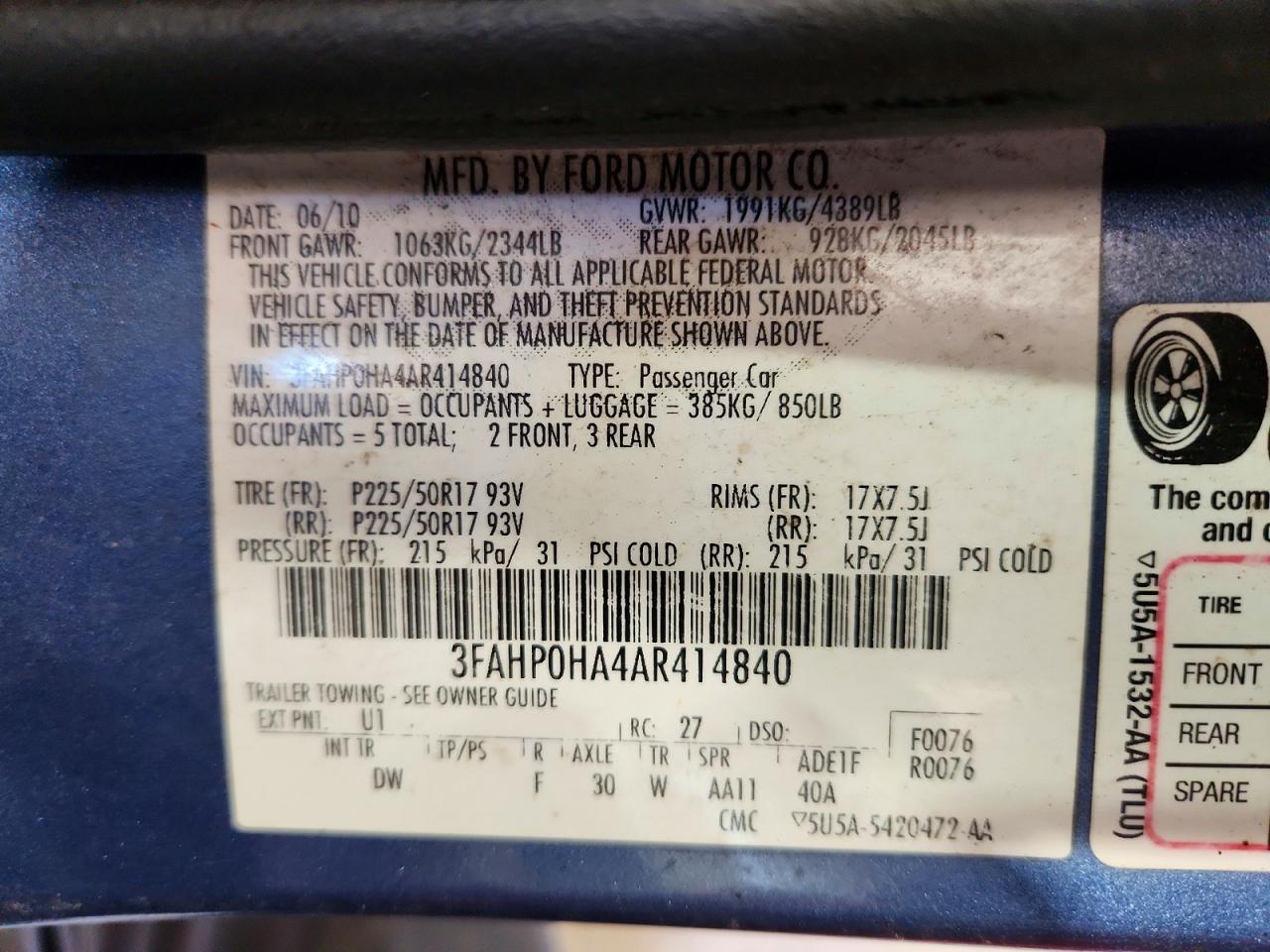 2010 Ford Fusion Se Синий vin: 3FAHP0HA4AR414840