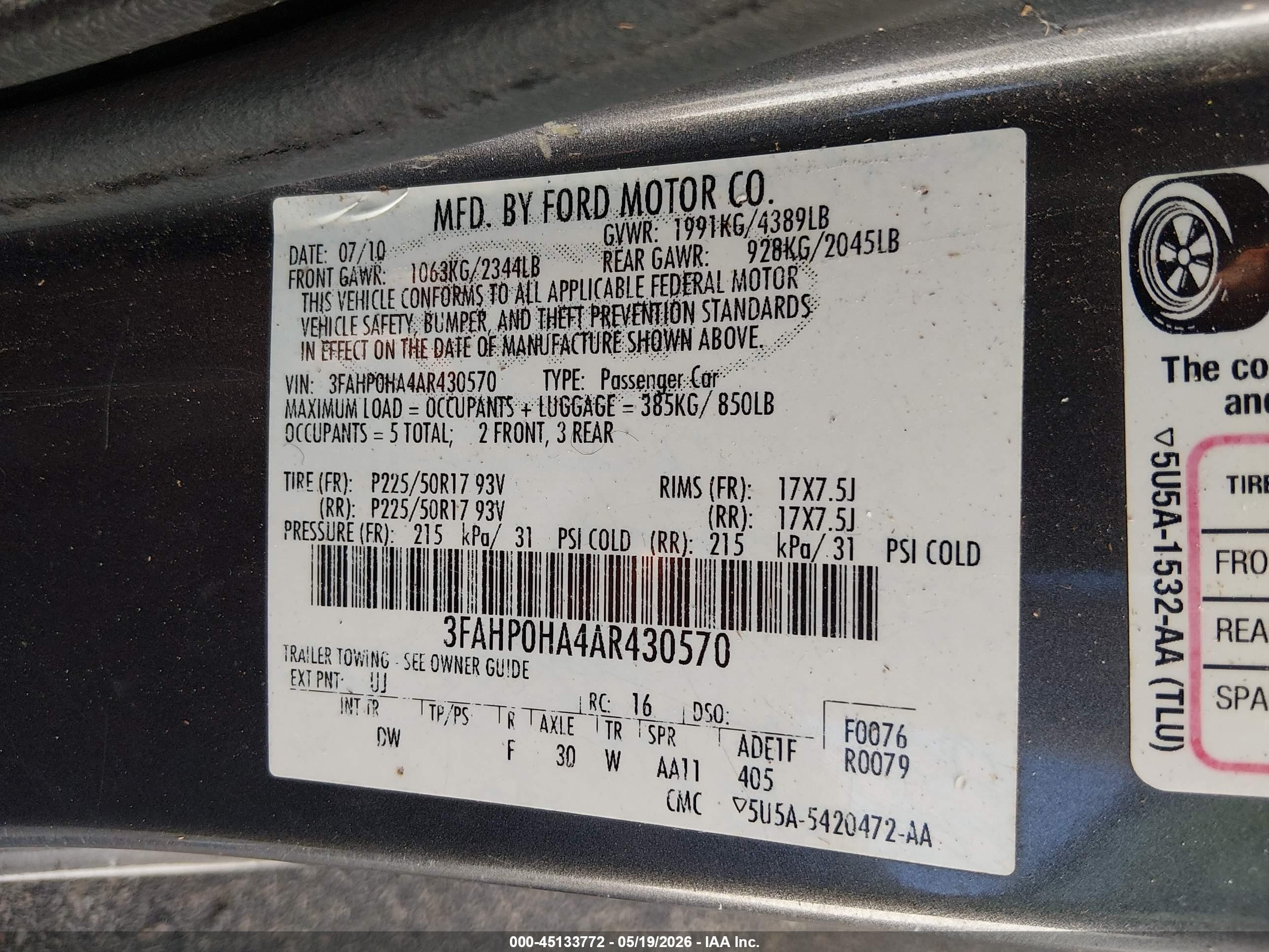 2010 Ford Fusion Se Gray vin: 3FAHP0HA4AR430570