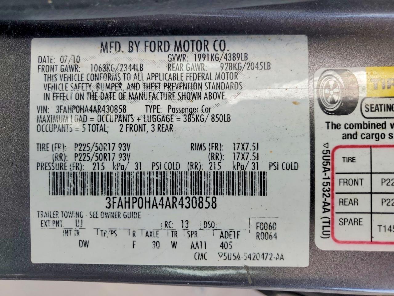 2010 Ford Fusion Se Gray vin: 3FAHP0HA4AR430858
