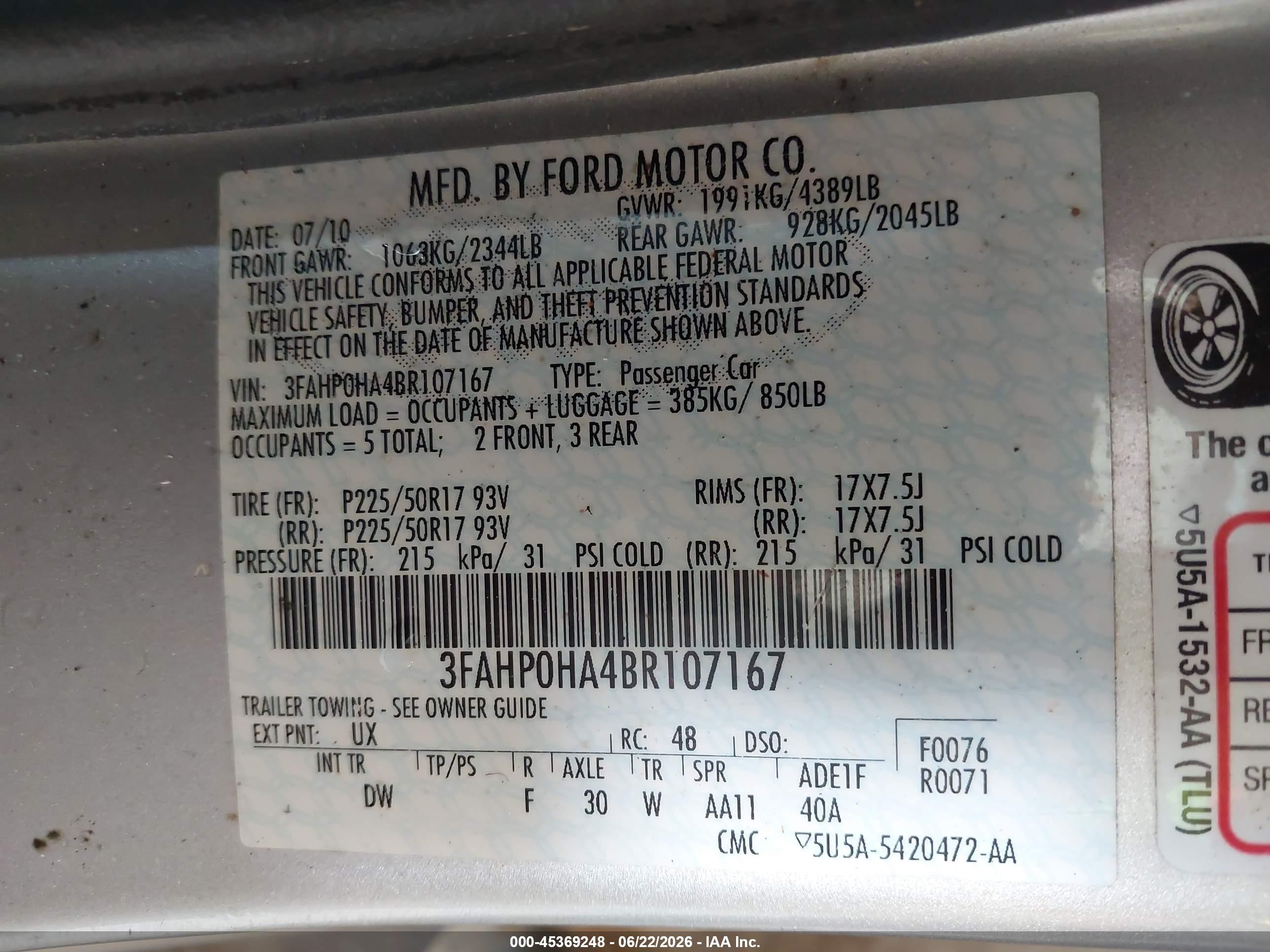 2011 Ford Fusion Se Silver vin: 3FAHP0HA4BR107167