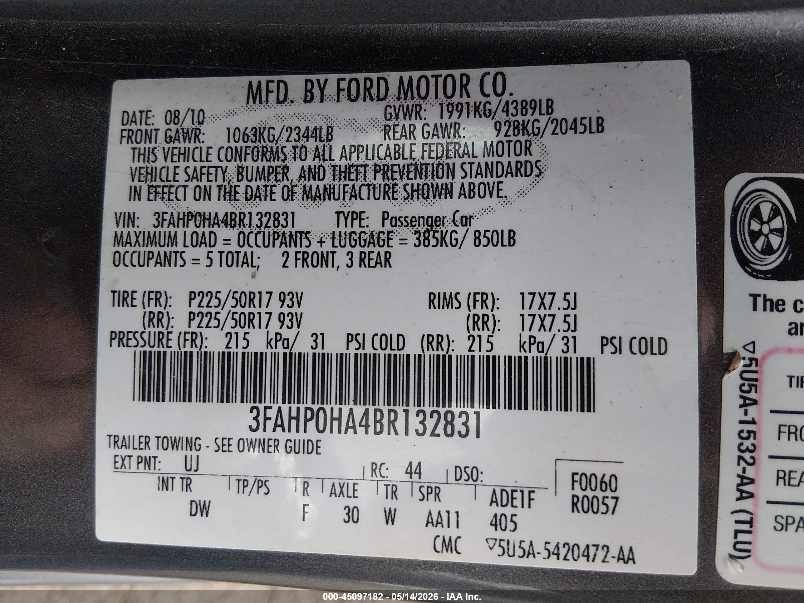 2011 Ford Fusion Se Gray vin: 3FAHP0HA4BR132831