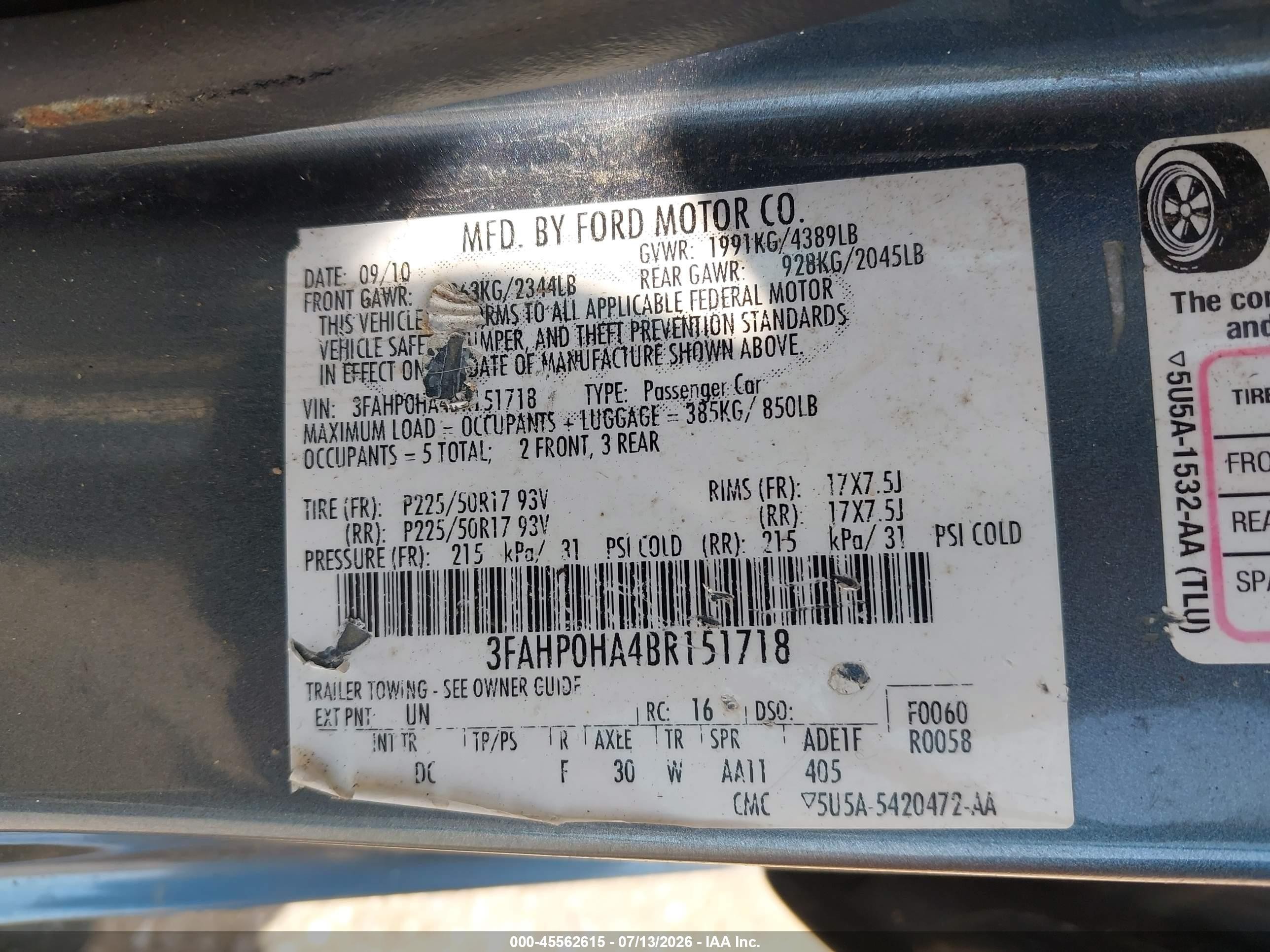 2011 Ford Fusion Se Blue vin: 3FAHP0HA4BR151718