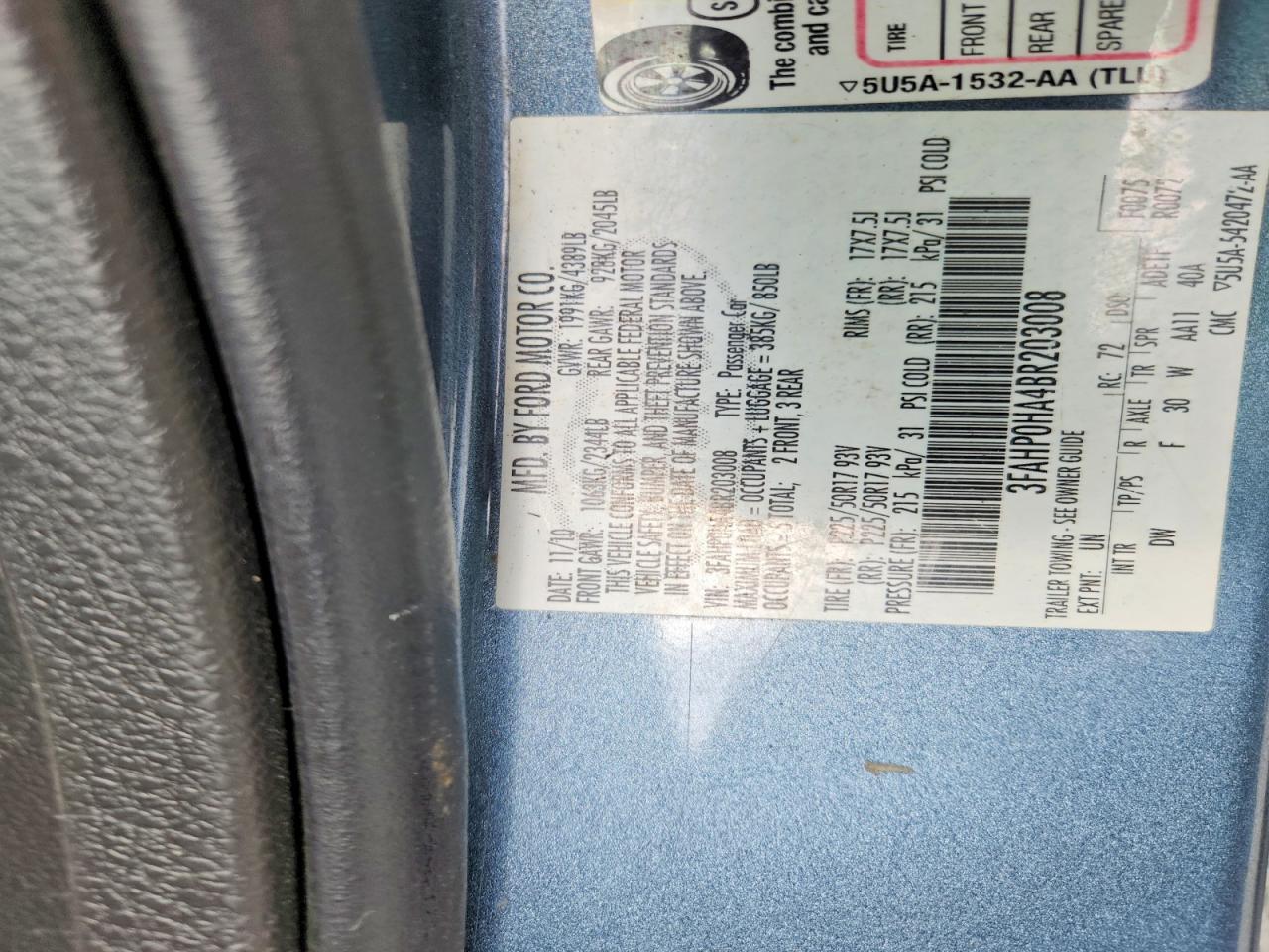 2011 Ford Fusion Se Blue vin: 3FAHP0HA4BR203008