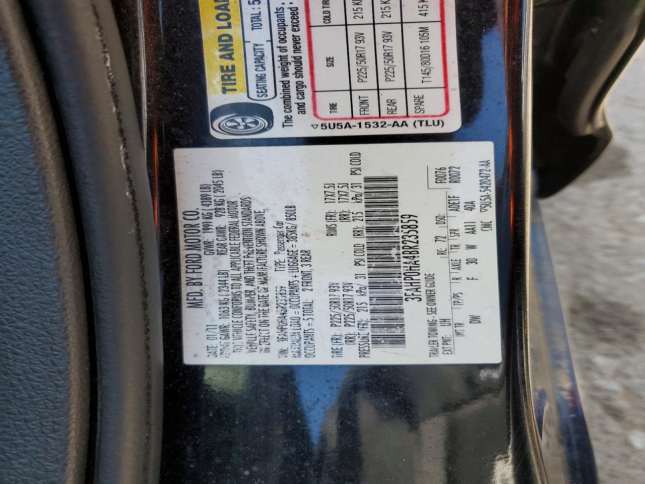 2011 Ford Fusion Se Black vin: 3FAHP0HA4BR235859