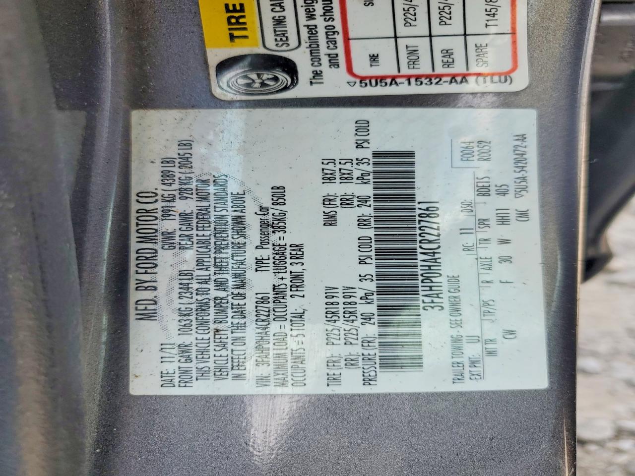 2012 Ford Fusion Gray vin: 3FAHP0HA4CR227861