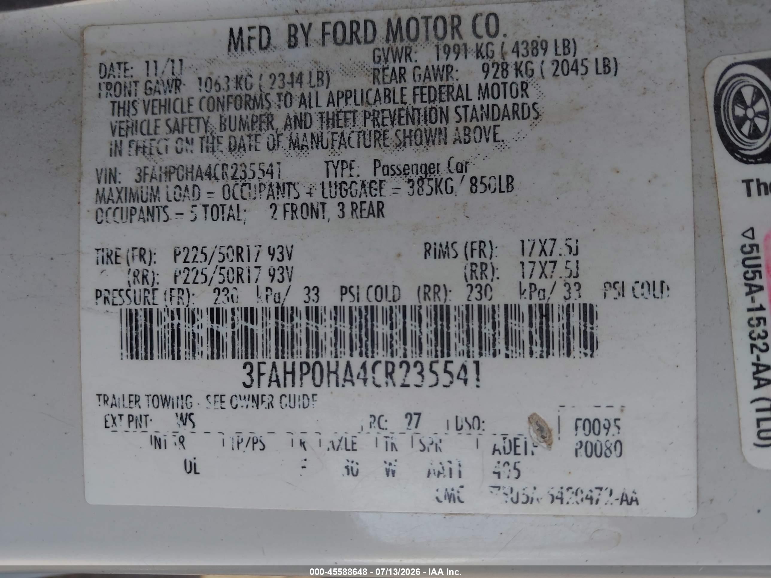 2012 Ford Fusion Se White vin: 3FAHP0HA4CR235541