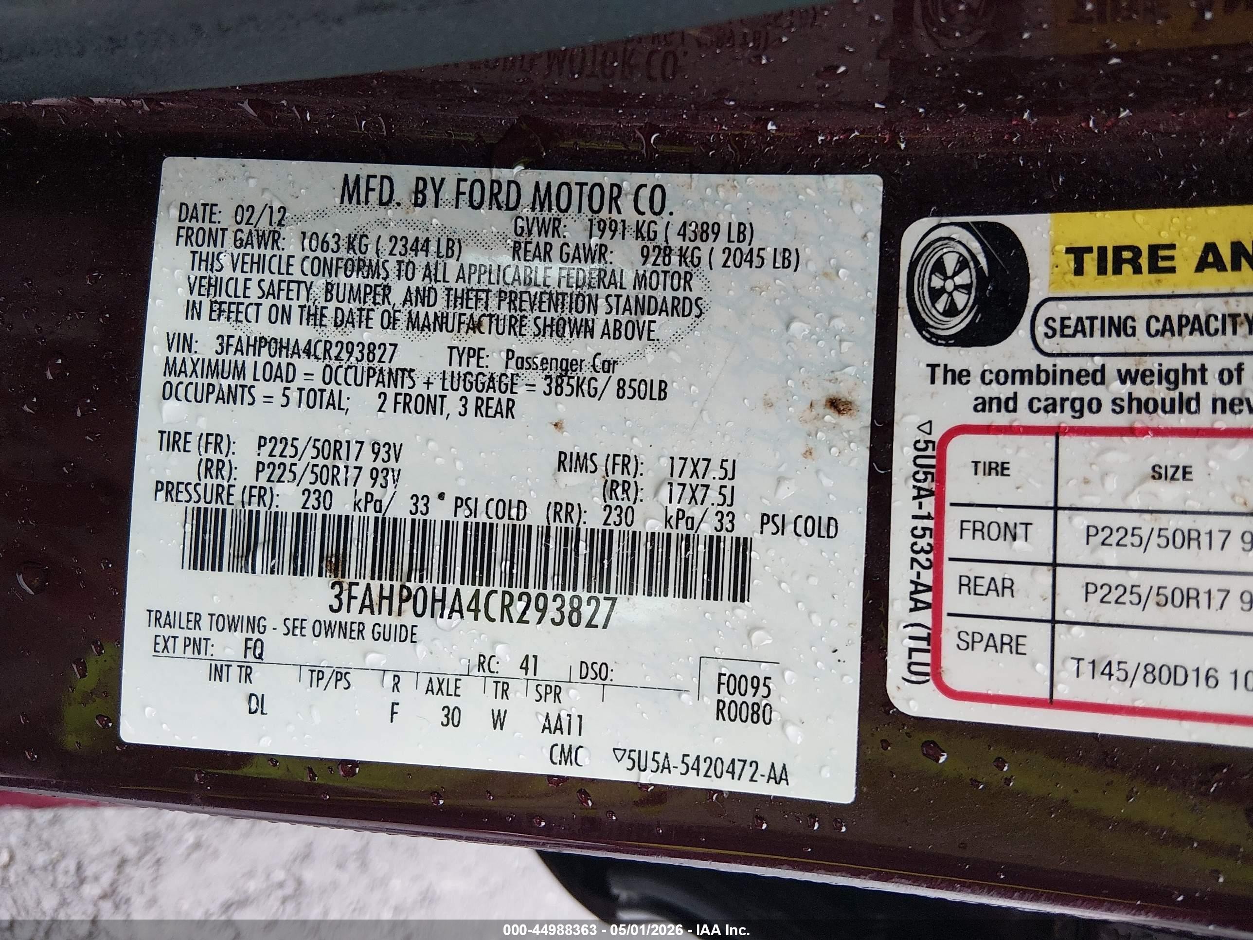 2012 Ford Fusion Se Maroon vin: 3FAHP0HA4CR293827
