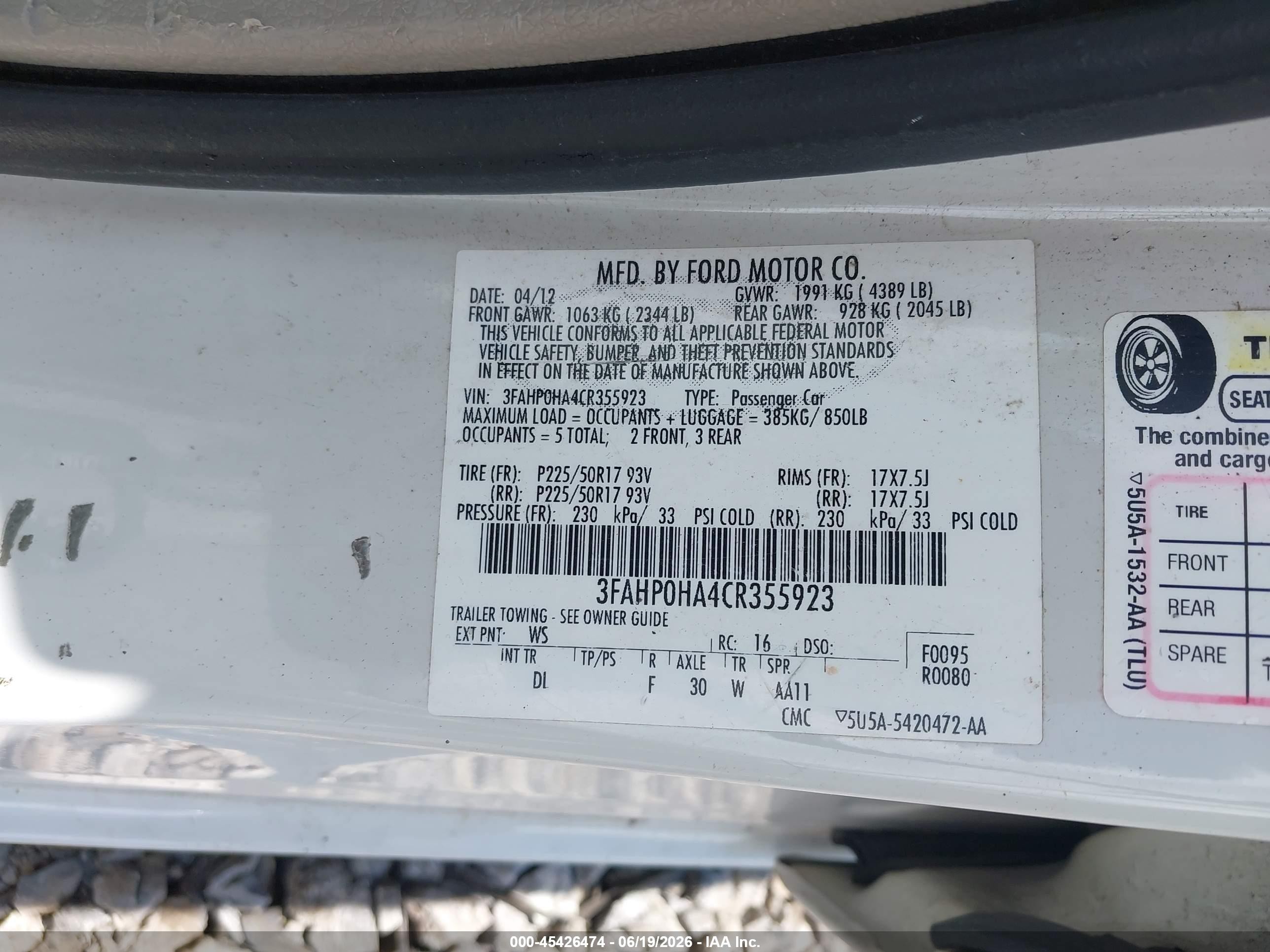 2012 Ford Fusion Se White vin: 3FAHP0HA4CR355923