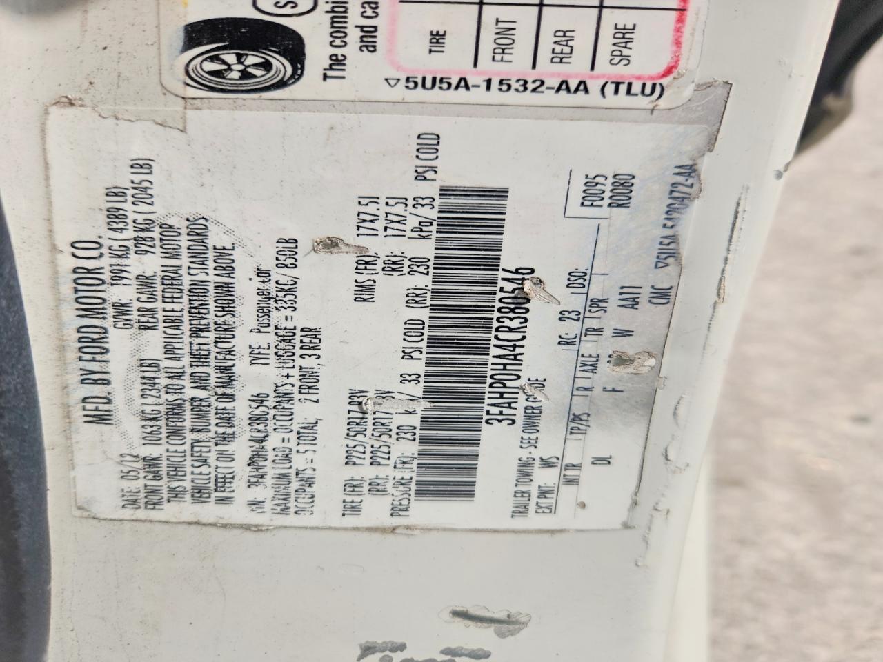 2012 Ford Fusion Se White vin: 3FAHP0HA4CR380546
