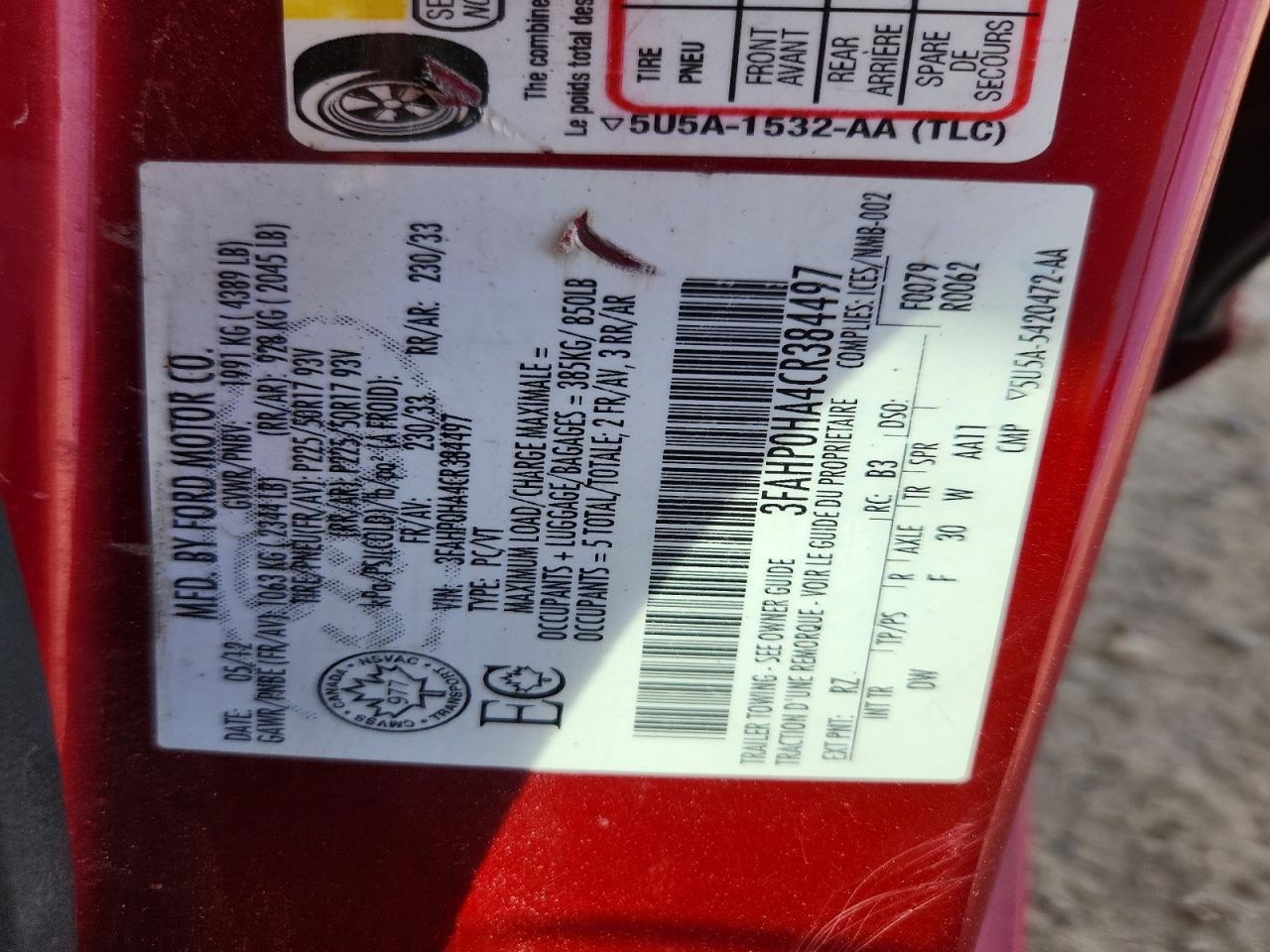 2012 Ford Fusion Se Red vin: 3FAHP0HA4CR384497