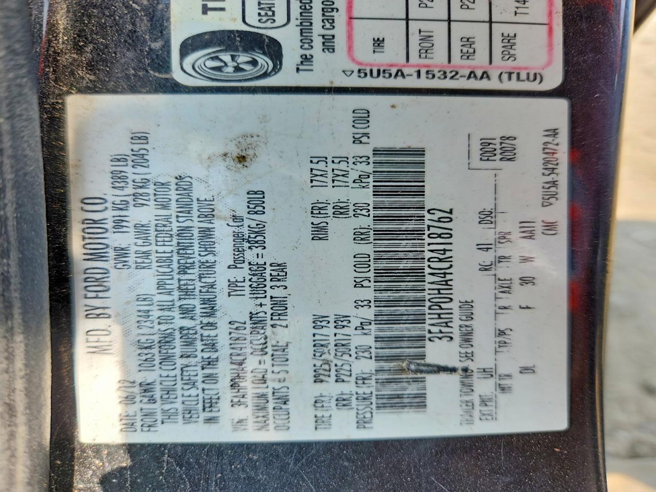 2012 Ford Fusion Se Black vin: 3FAHP0HA4CR418762