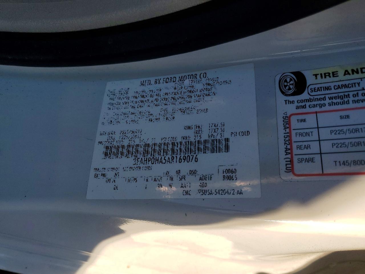 2010 Ford Fusion Se White vin: 3FAHP0HA5AR169076