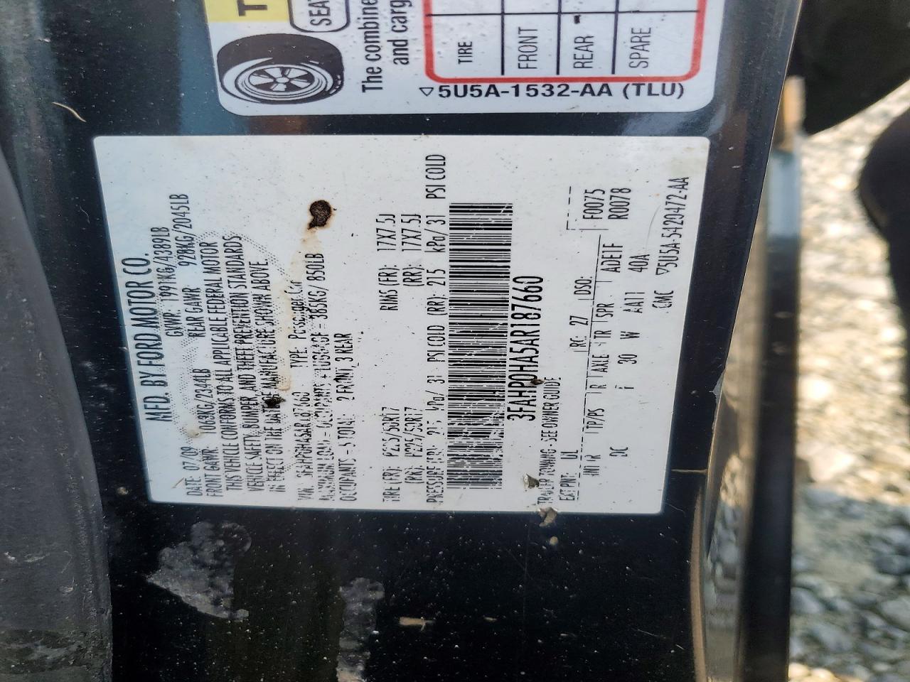 2010 Ford Fusion Se Black vin: 3FAHP0HA5AR187660