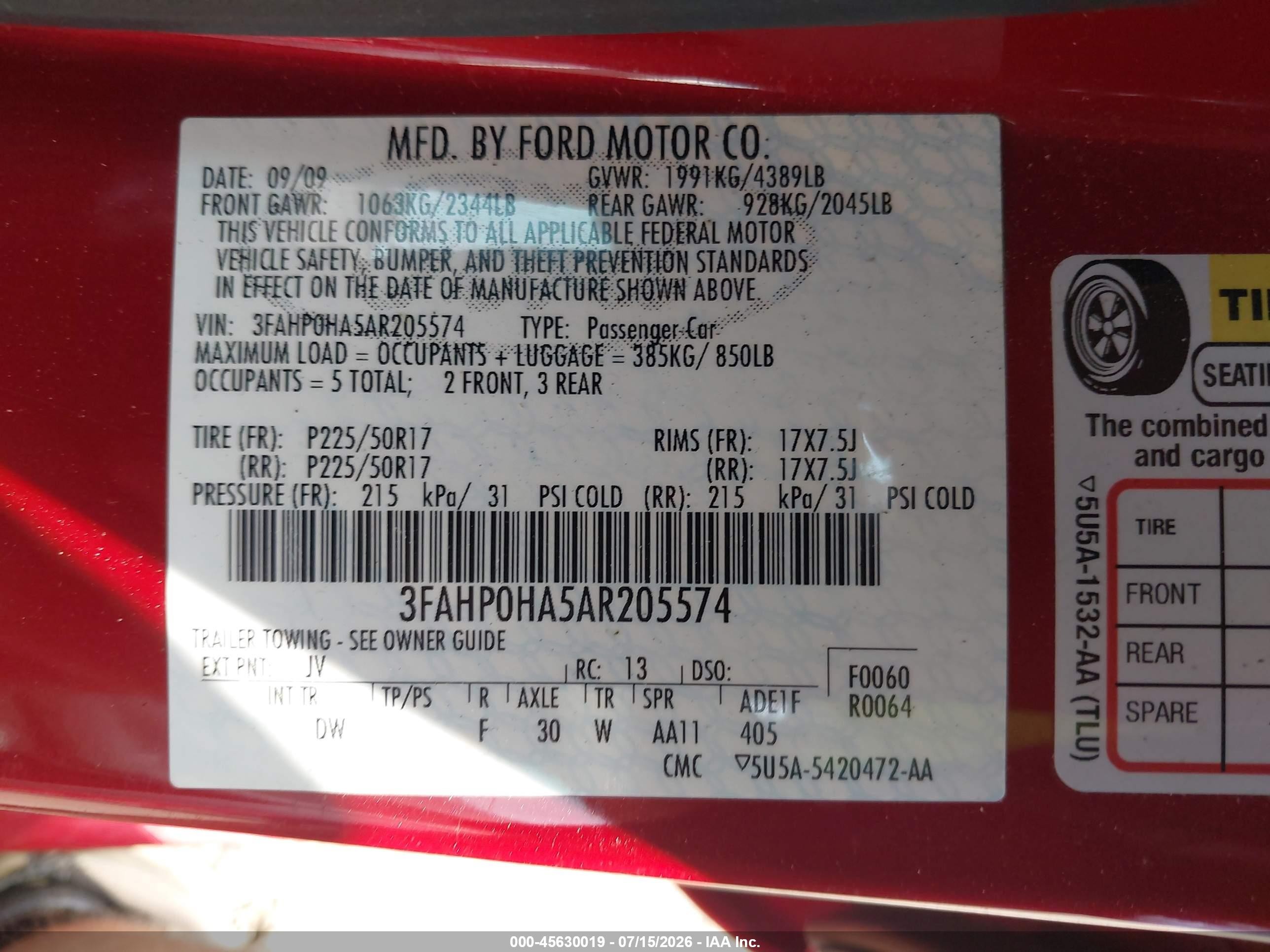 2010 Ford Fusion Se Red vin: 3FAHP0HA5AR205574