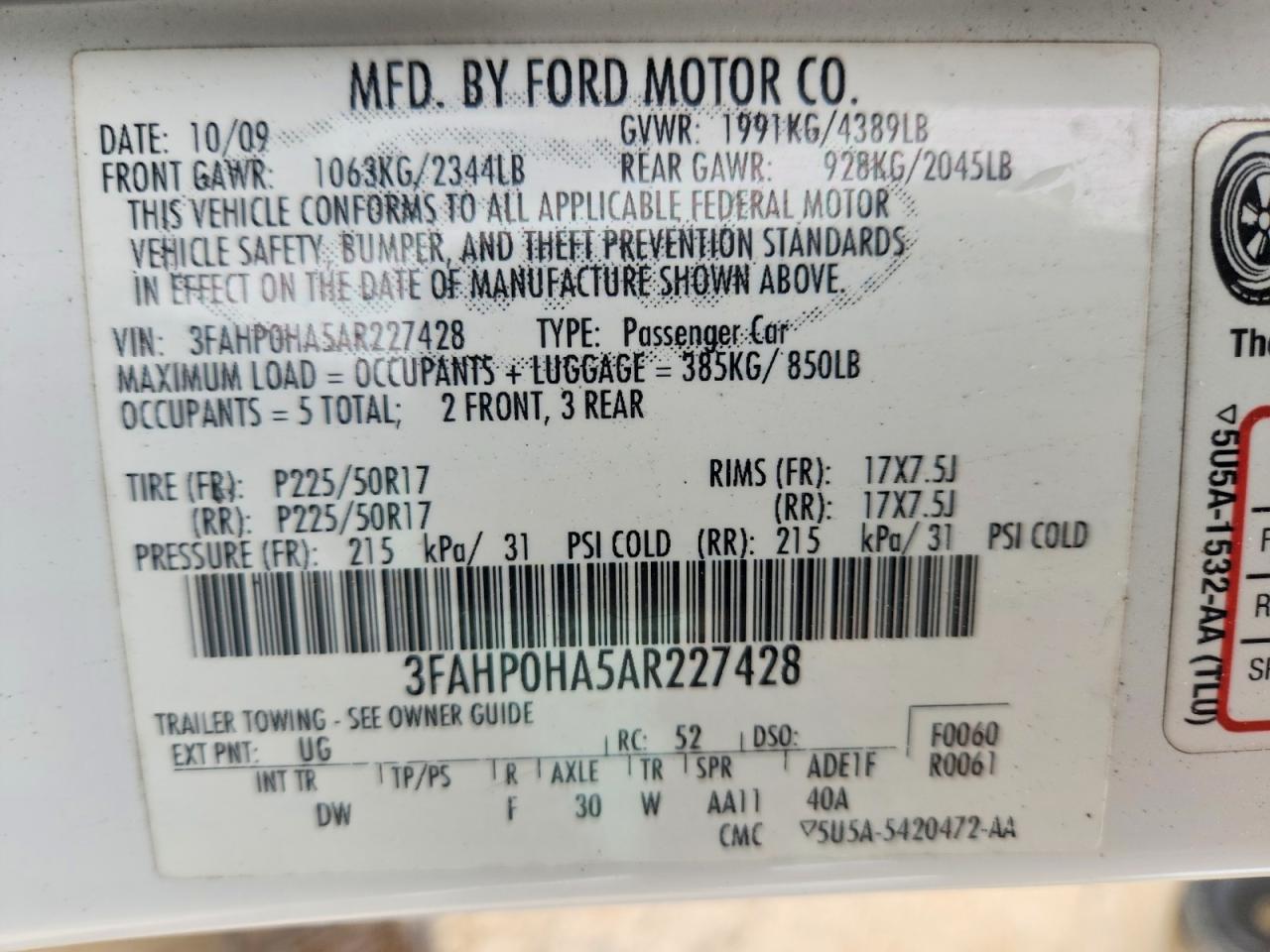 2010 Ford Fusion Se White vin: 3FAHP0HA5AR227428
