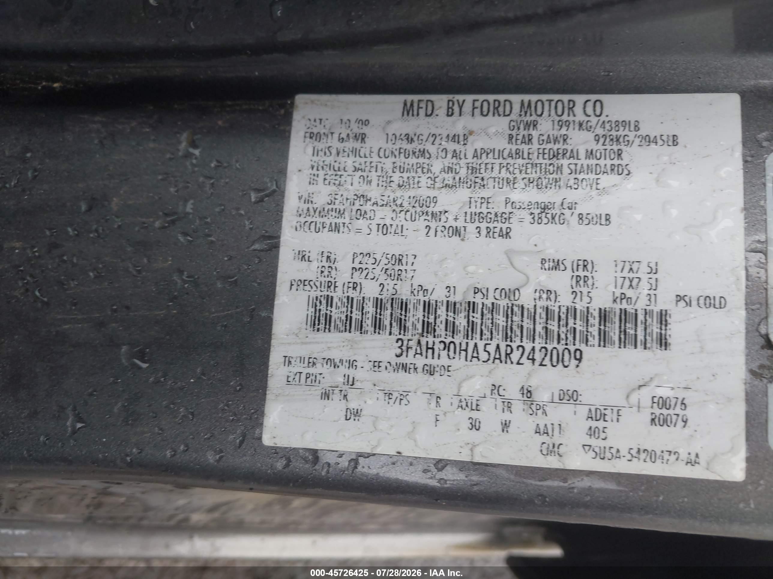 2010 Ford Fusion Se Gray vin: 3FAHP0HA5AR242009