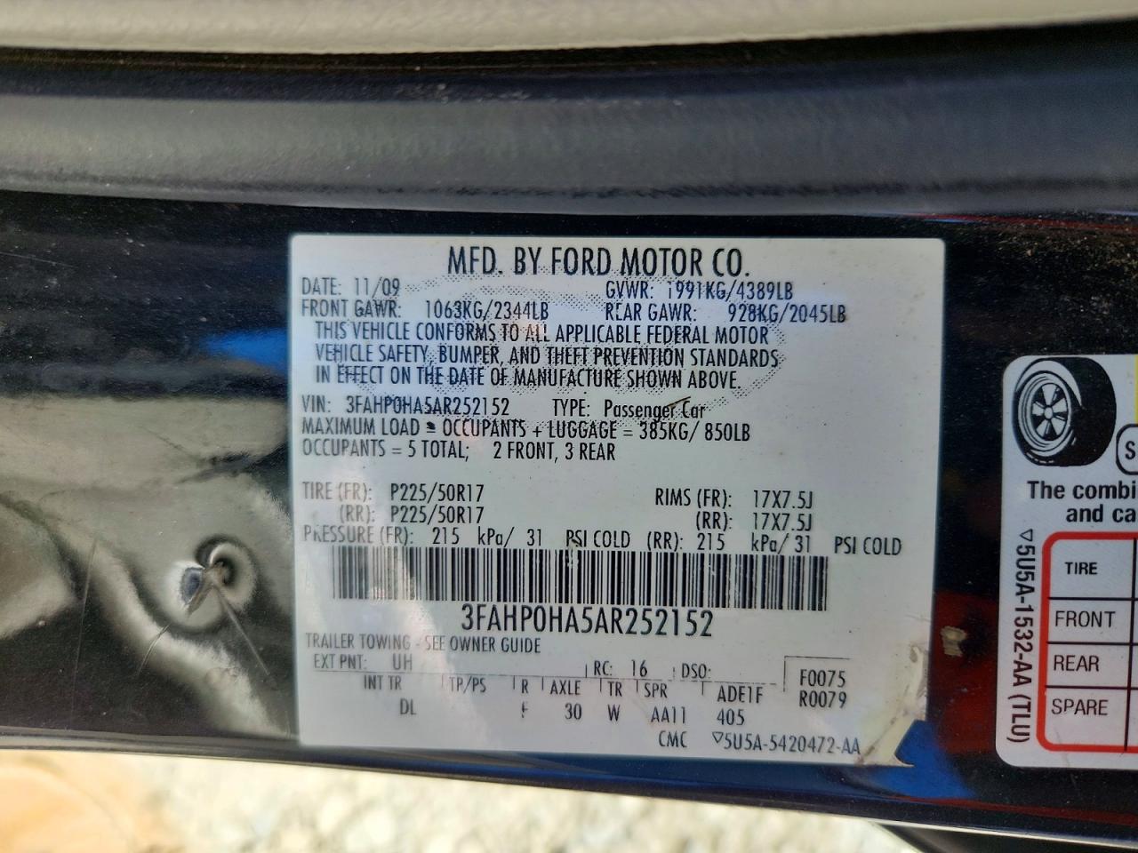 2010 Ford Fusion Se Black vin: 3FAHP0HA5AR252152