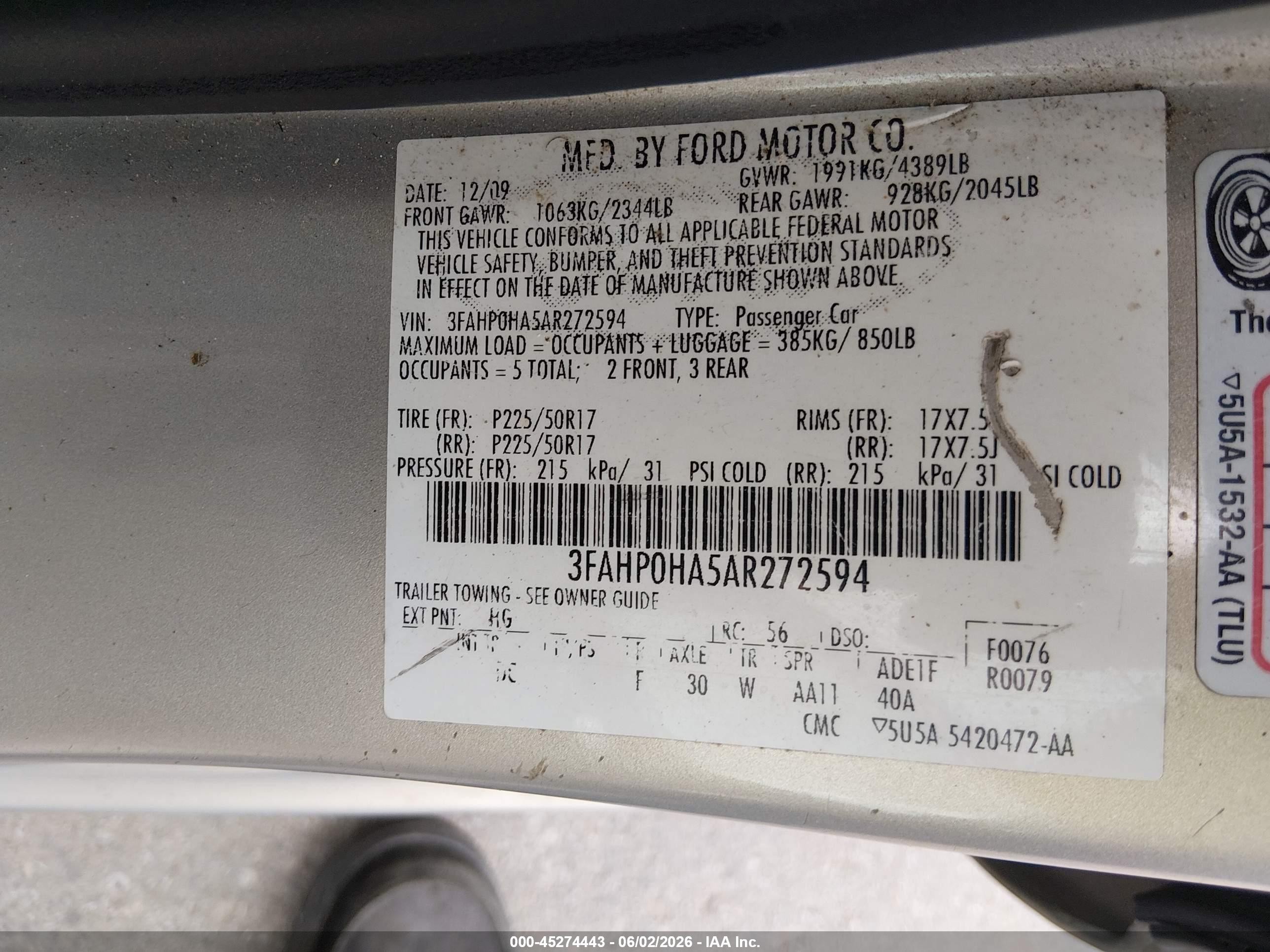 2010 Ford Fusion Se Cream vin: 3FAHP0HA5AR272594