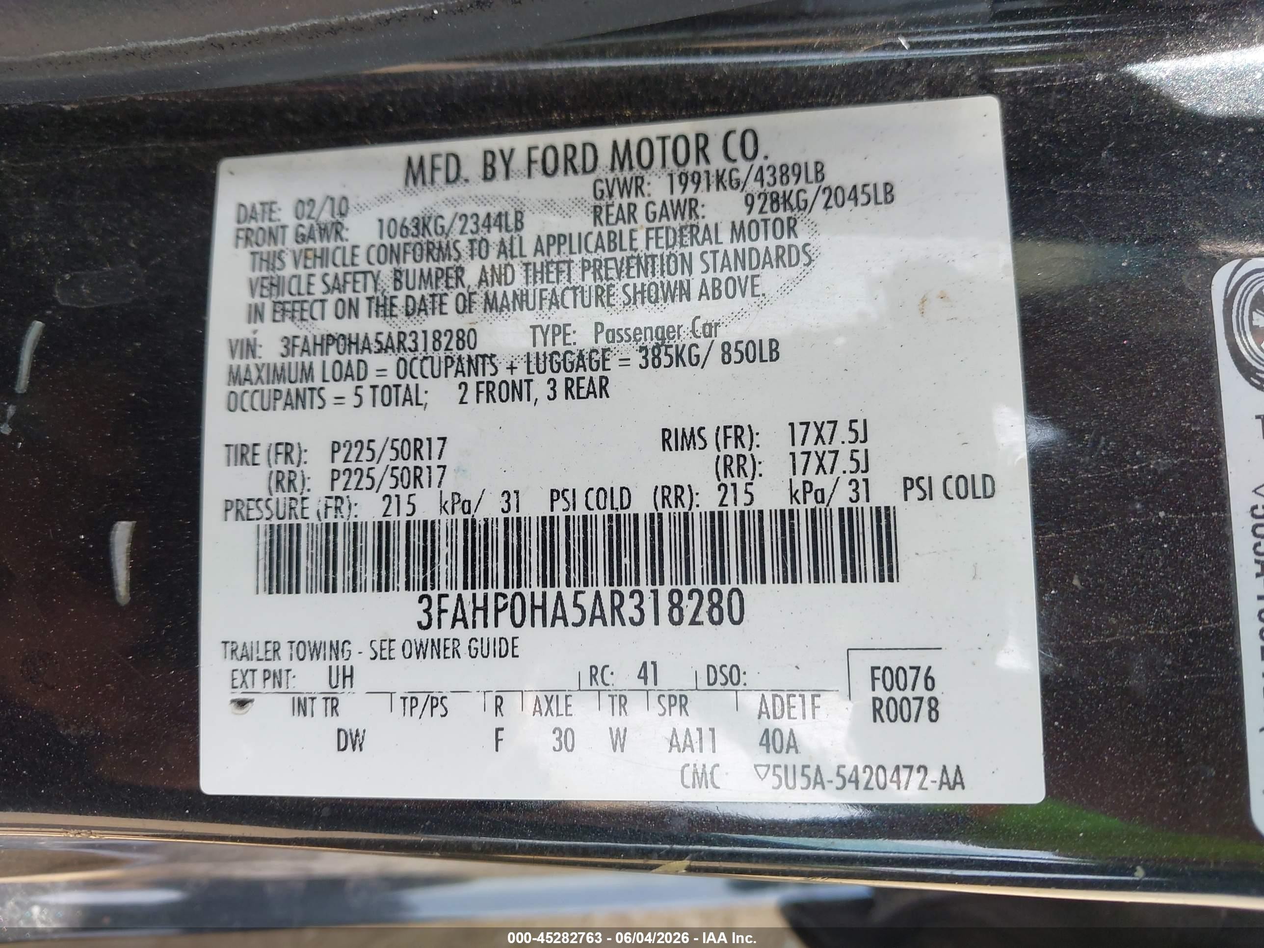 2010 Ford Fusion Se Black vin: 3FAHP0HA5AR318280