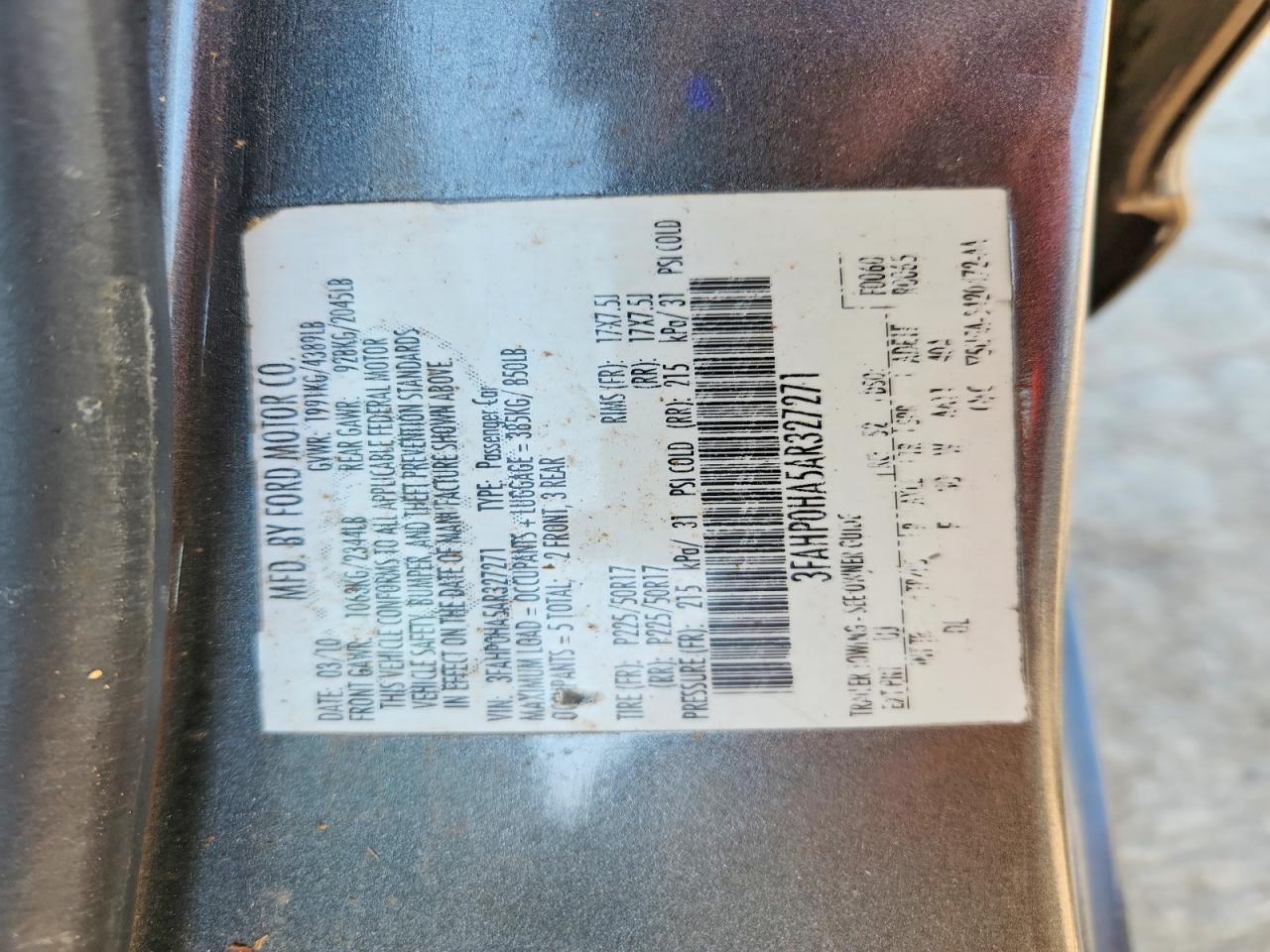 2010 Ford Fusion Se Gray vin: 3FAHP0HA5AR327271
