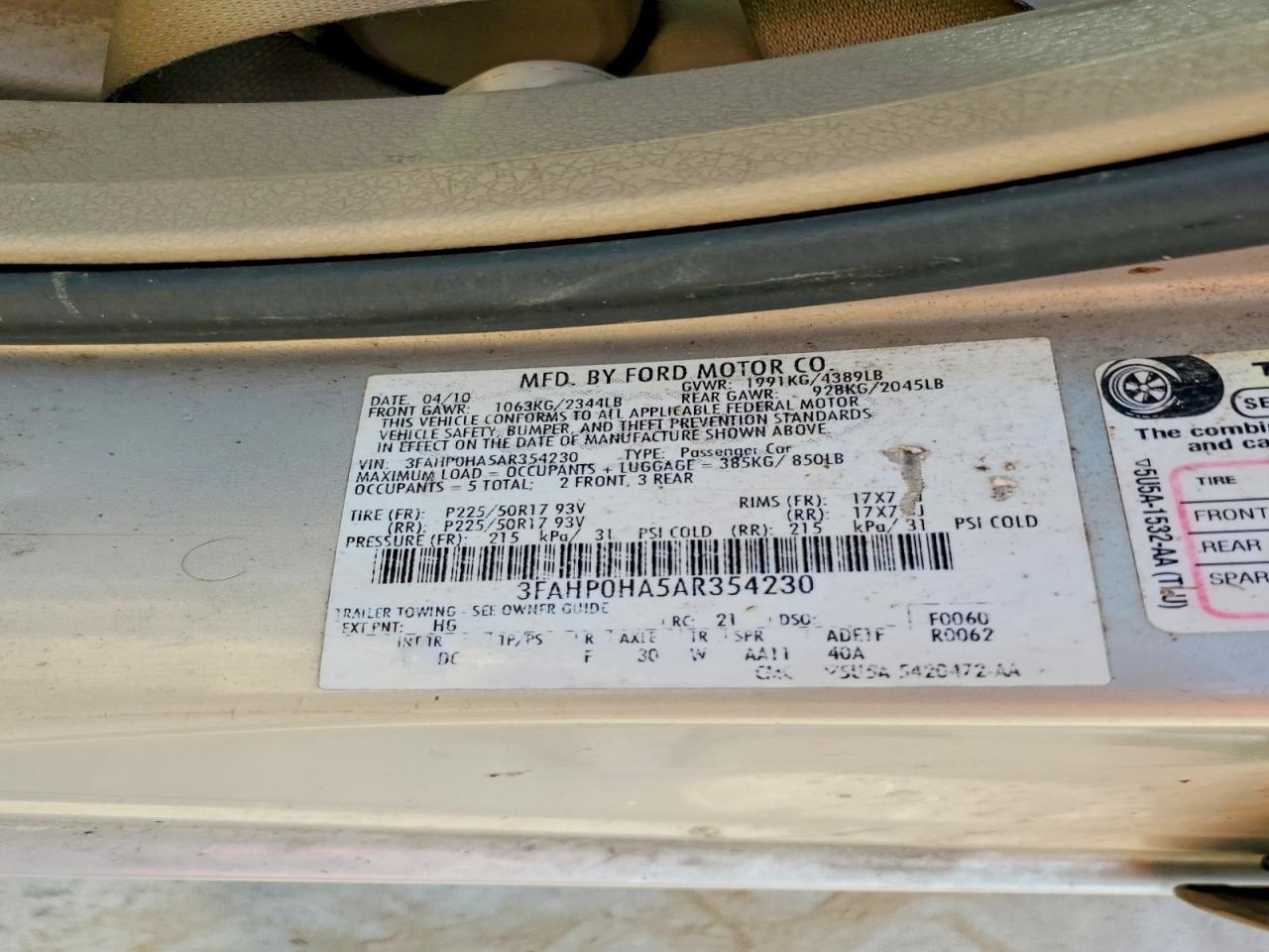 2010 Ford Fusion Se Silver vin: 3FAHP0HA5AR354230
