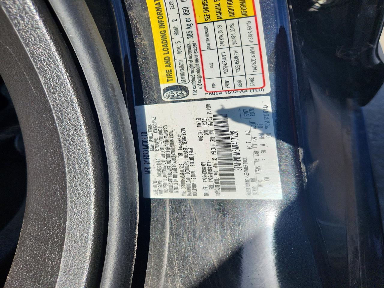 2010 Ford Fusion Se Black vin: 3FAHP0HA5AR417228