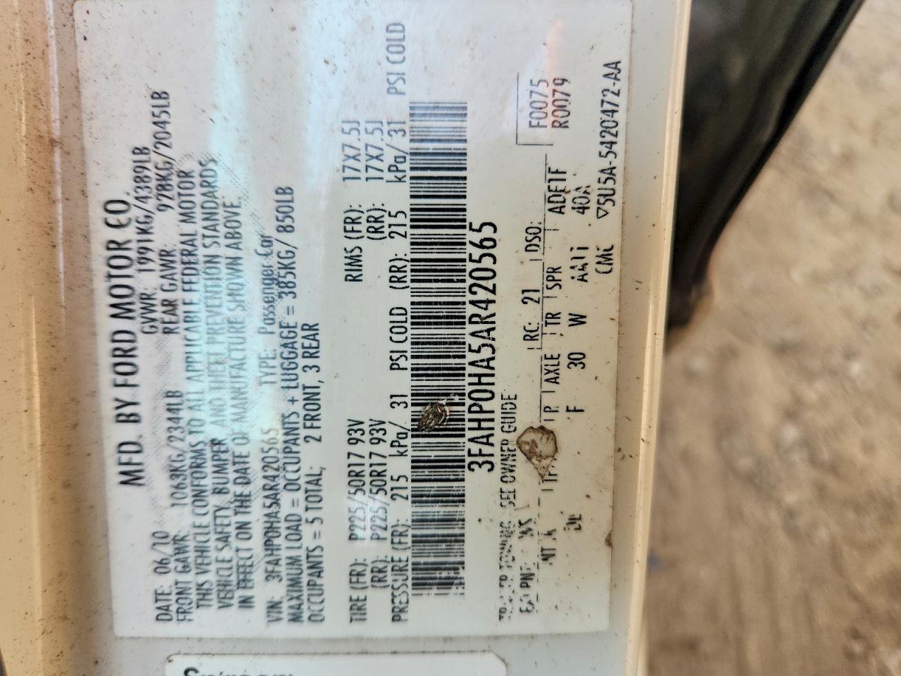 2010 Ford Fusion Se White vin: 3FAHP0HA5AR420565